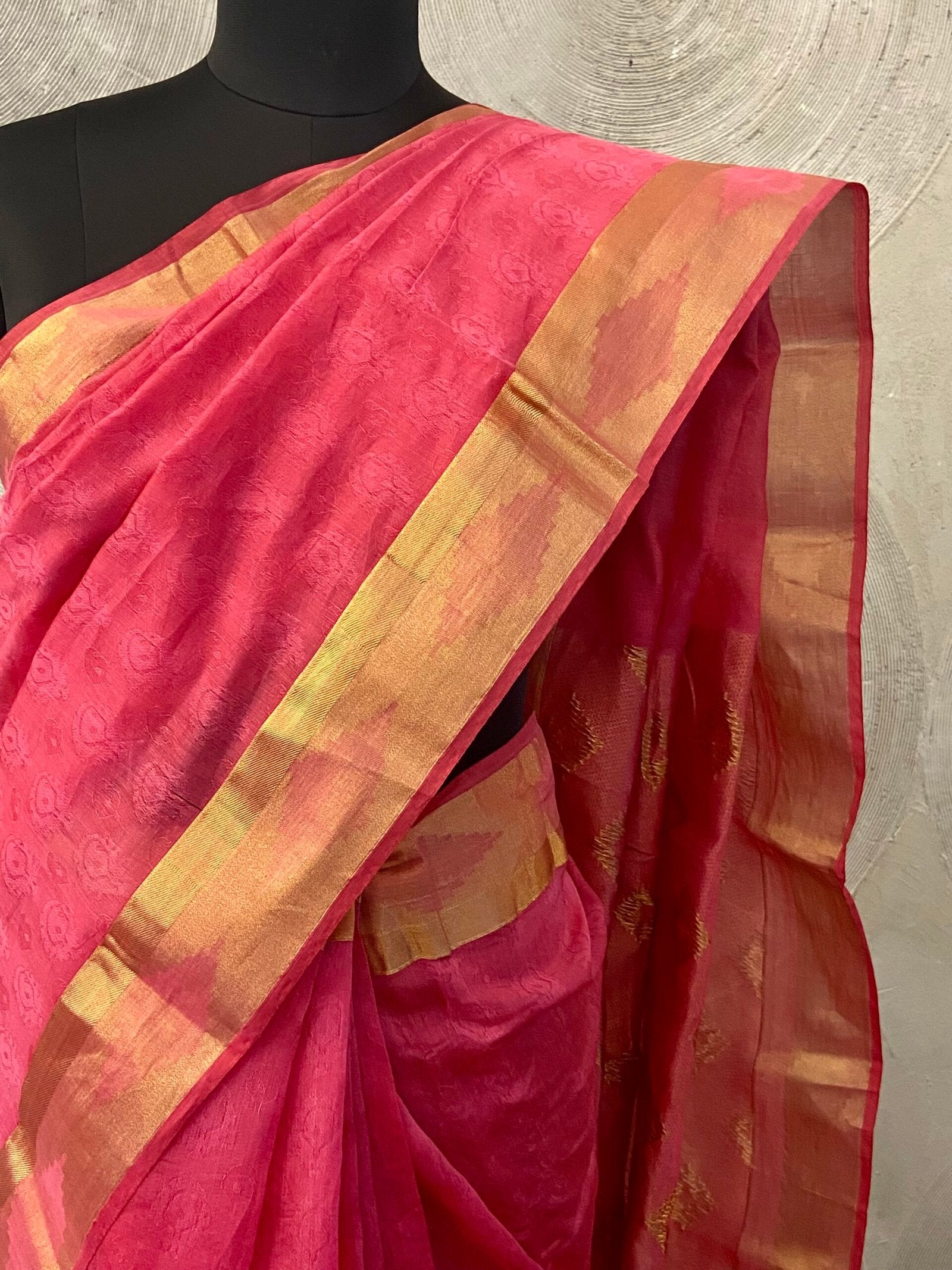 Pink Chanderi Sari with Golden Border
