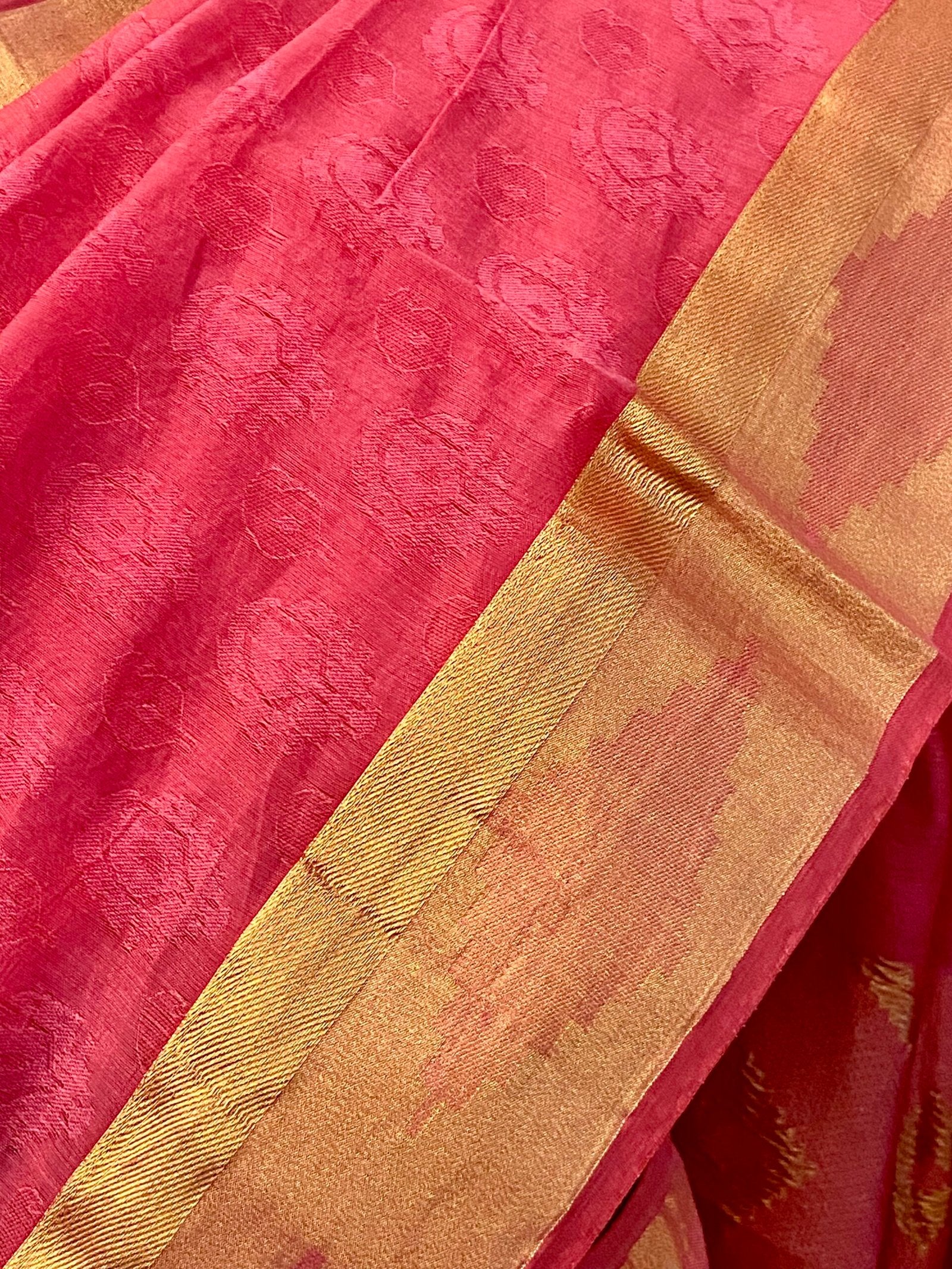 Pink Chanderi Sari with Golden Border