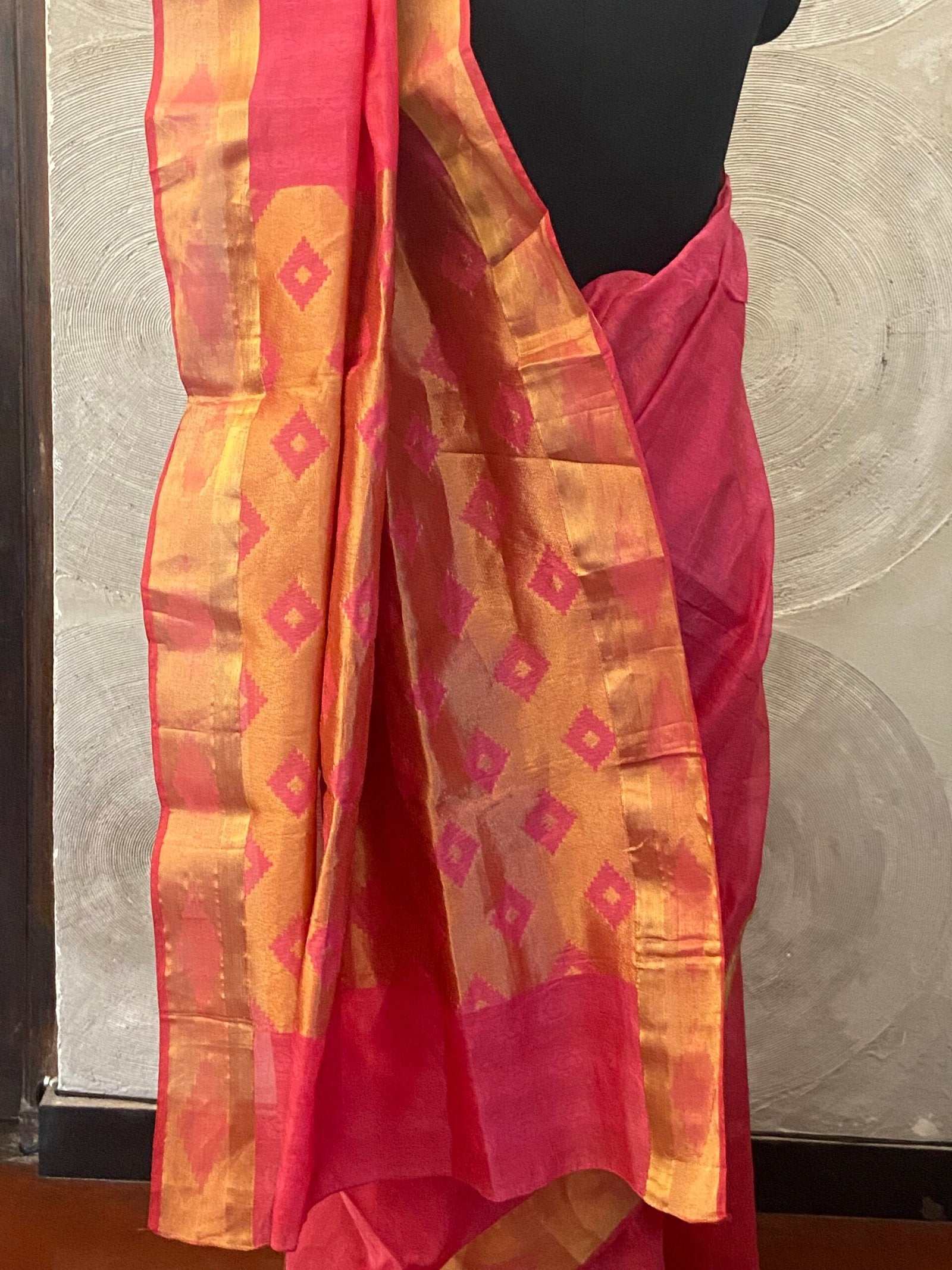 Pink Chanderi Sari with Golden Border