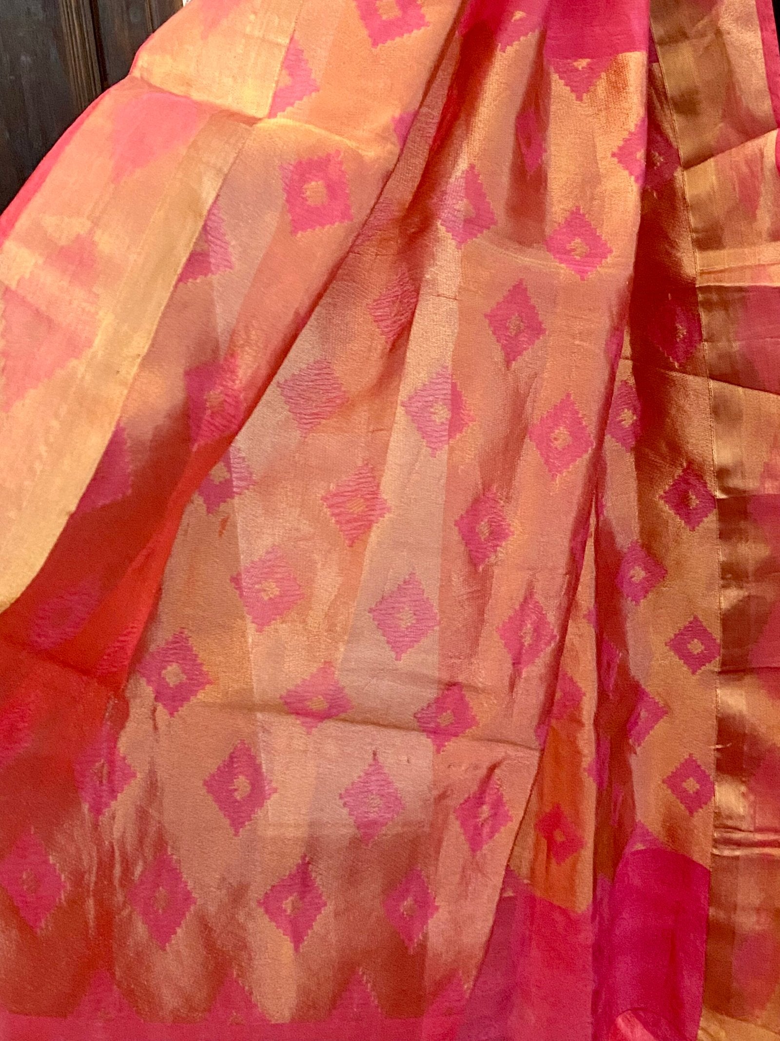 Pink Chanderi Sari with Golden Border