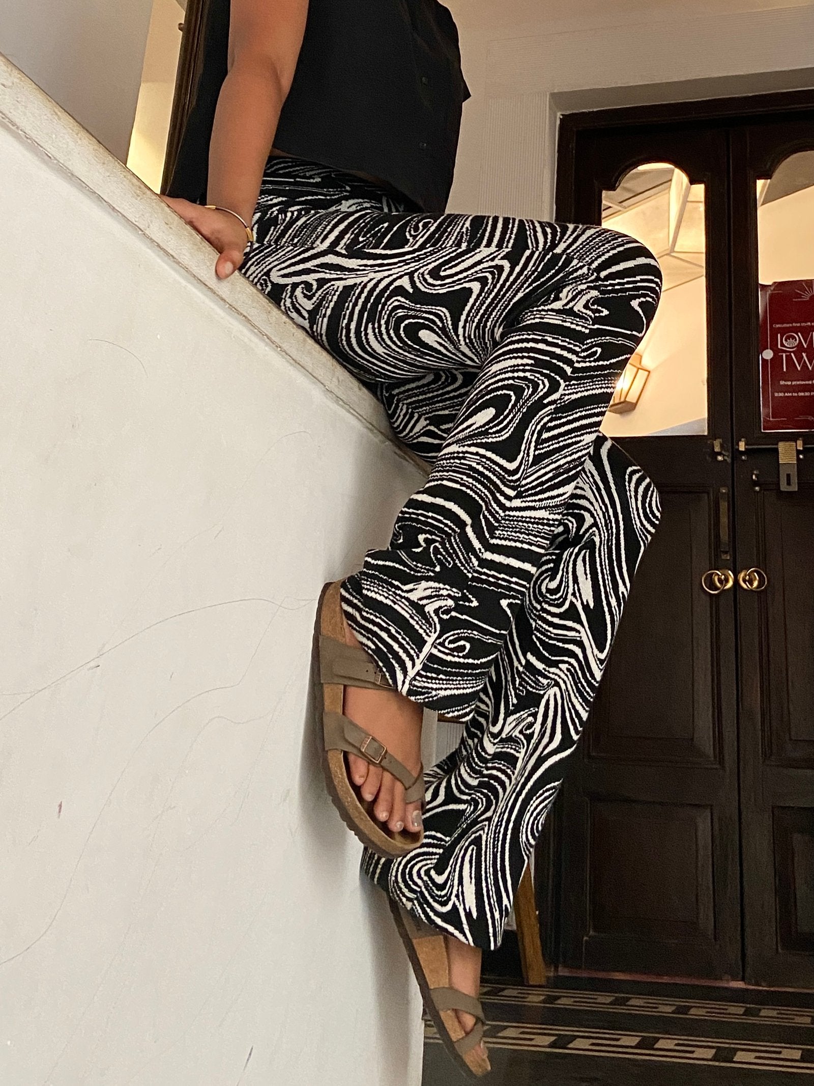 ZARA-Black and White Abstract Stretchy Pants