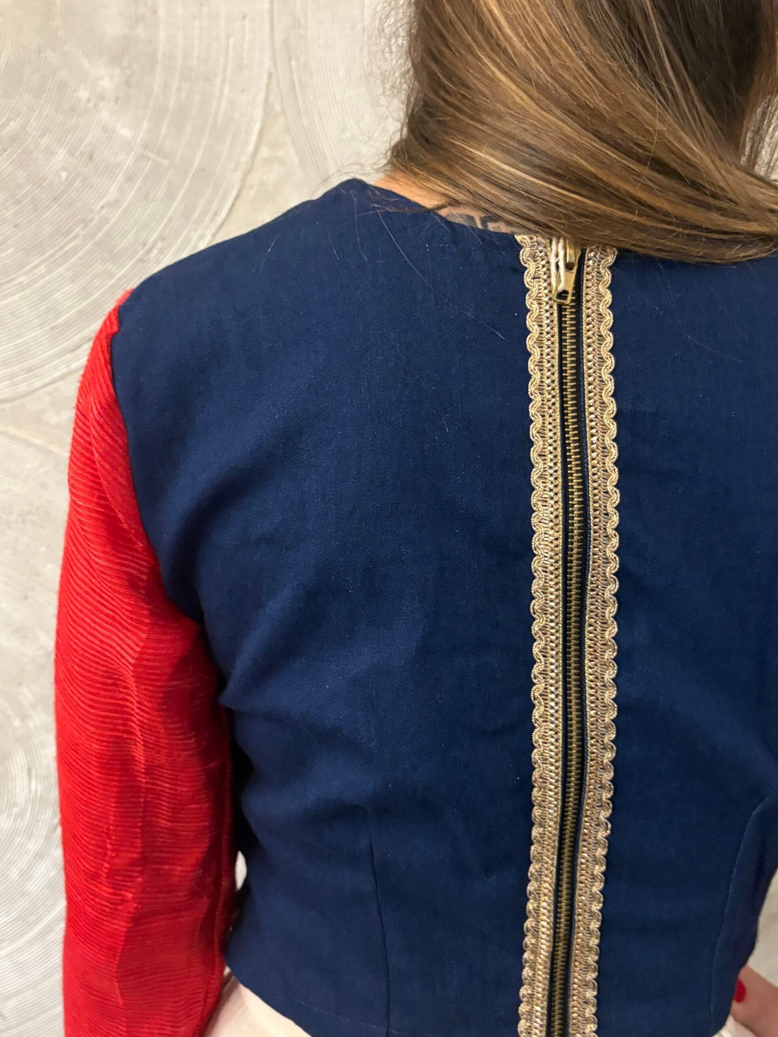 DENIM DARZI - Red and Blue Full sleeves Top/Blouse