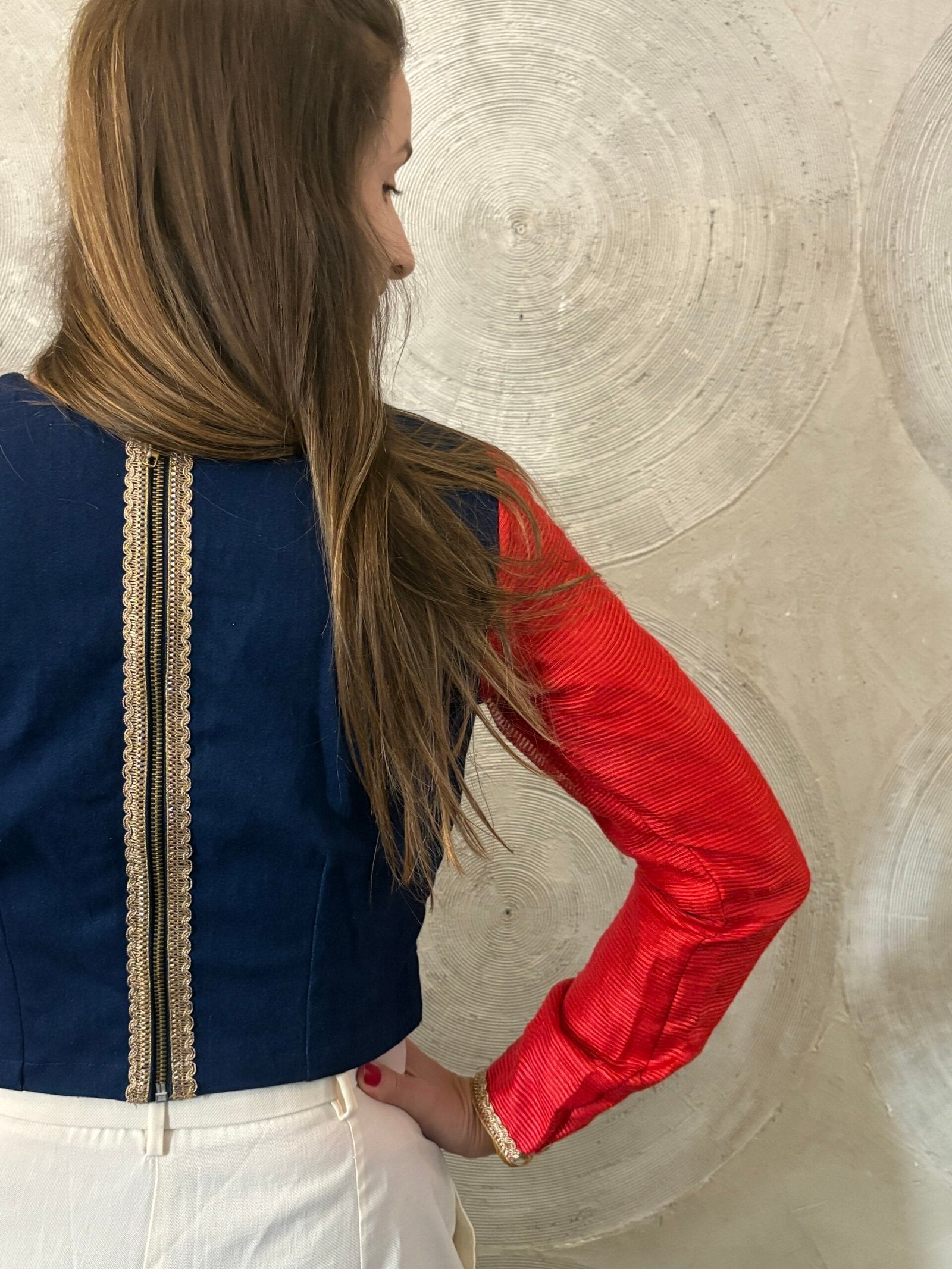 DENIM DARZI - Red and Blue Full sleeves Top/Blouse
