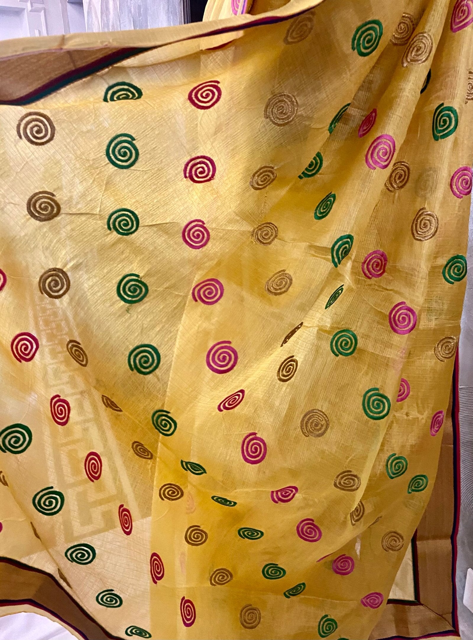 Yellow Art Silk Sari with Colourful Embroidery