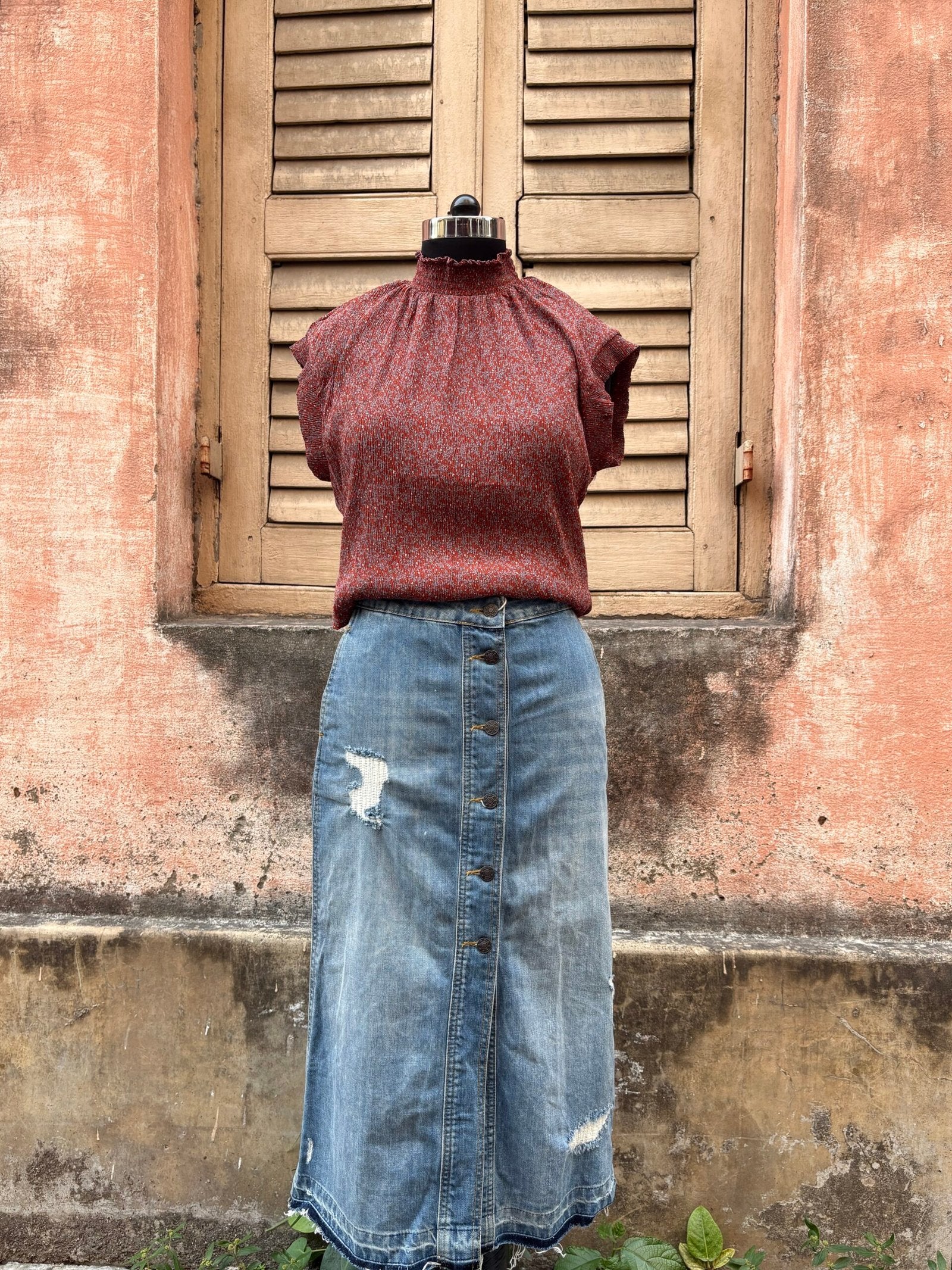 ONLY - Blue Distressed Denim Skirt