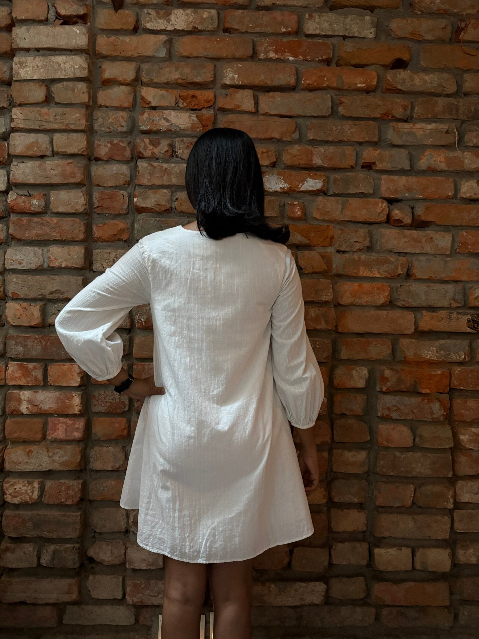VANARAS - White Organic Cotton A-line Dress