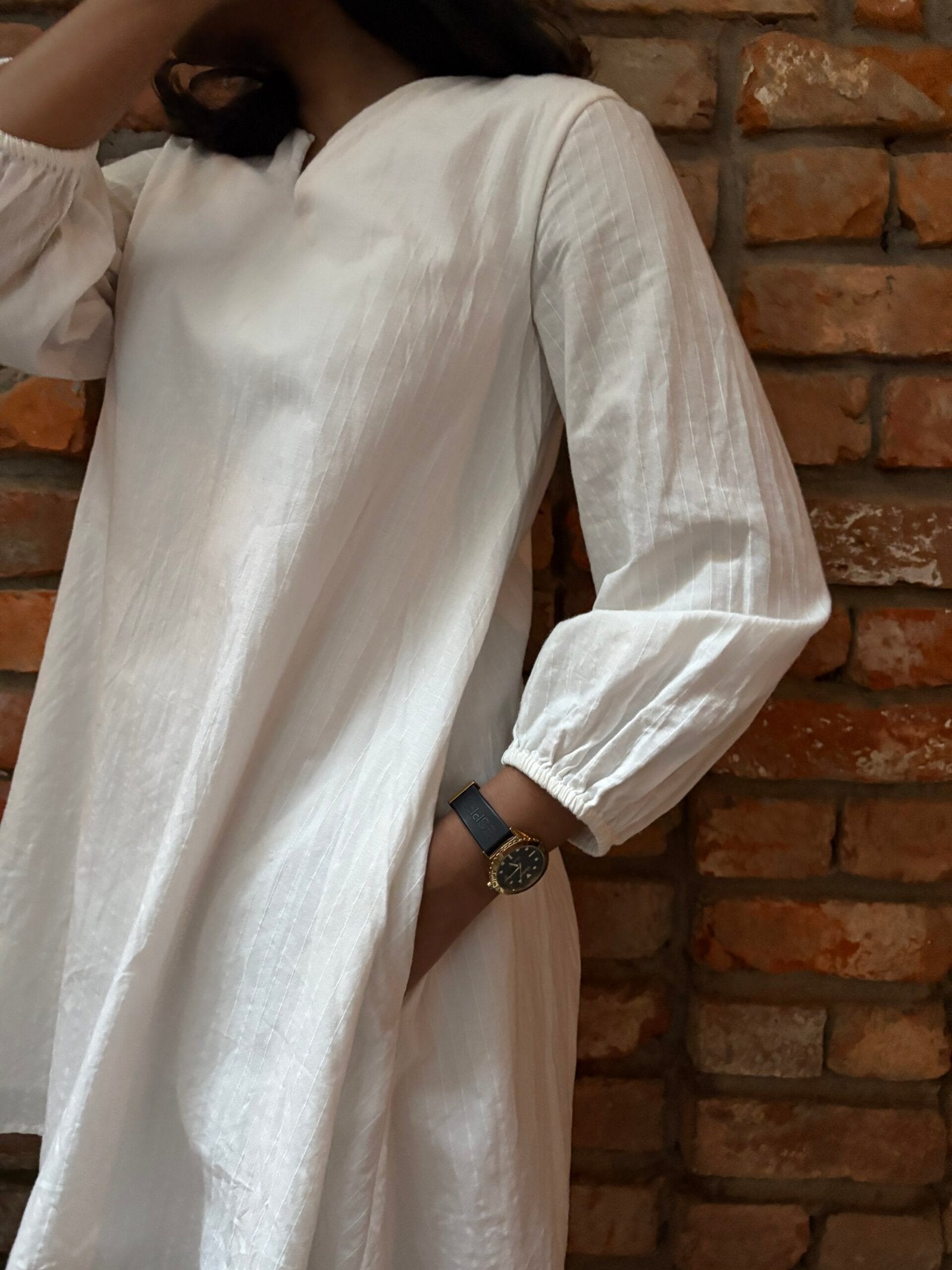 VANARAS - White Organic Cotton A-line Dress