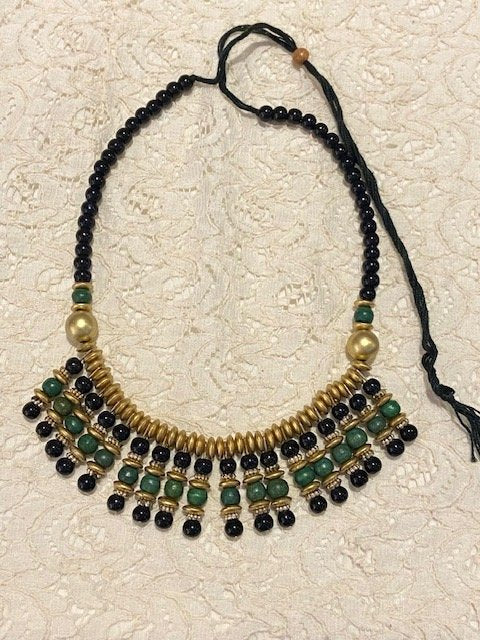 Black with Green Beaded Necklace
