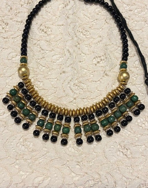 Black with Green Beaded Necklace