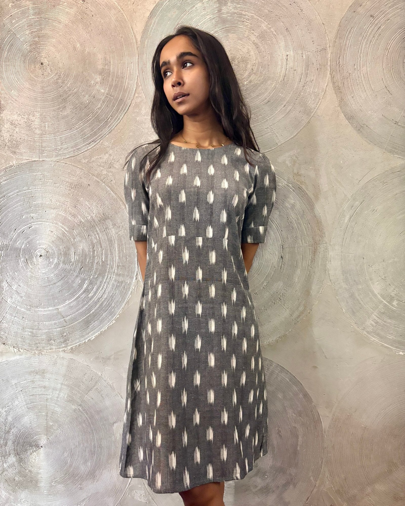 Grey and White Ikat Short Dress