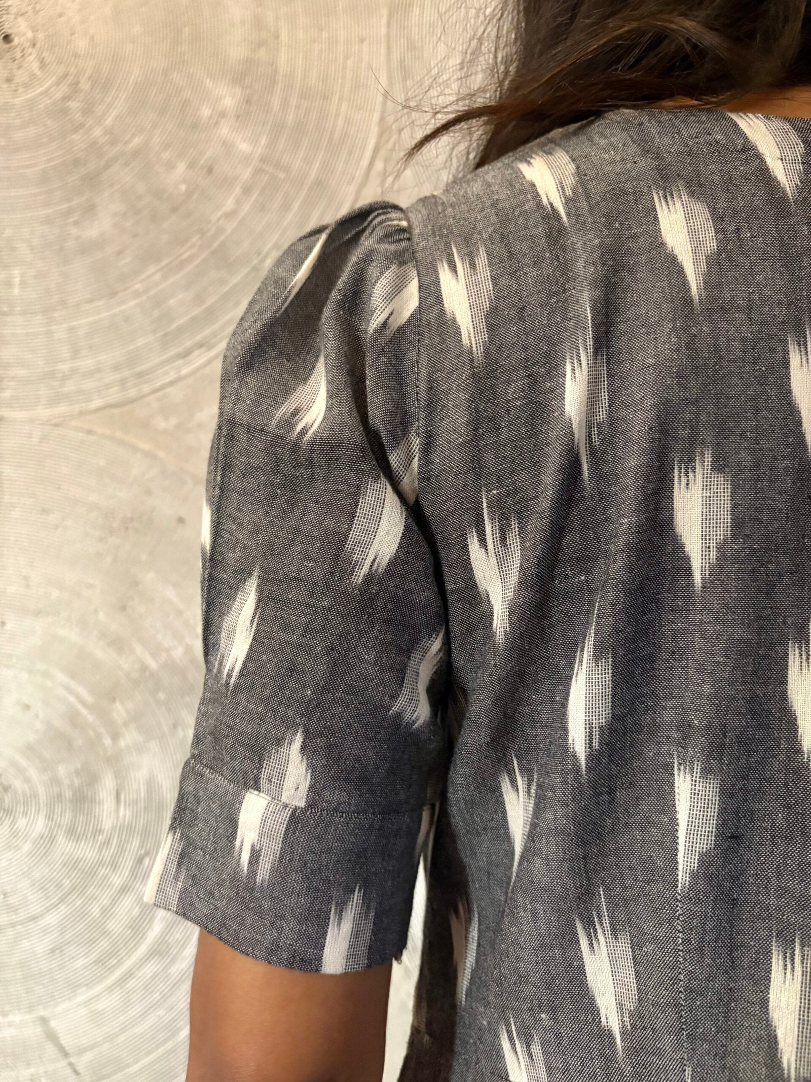 Grey and White Ikat Short Dress