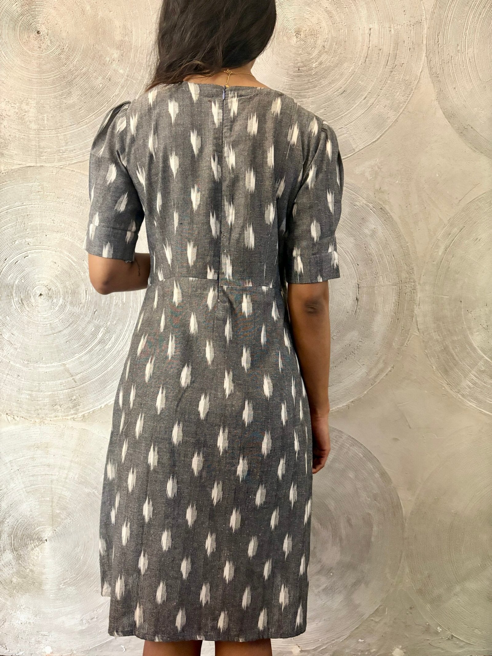 Grey and White Ikat Short Dress