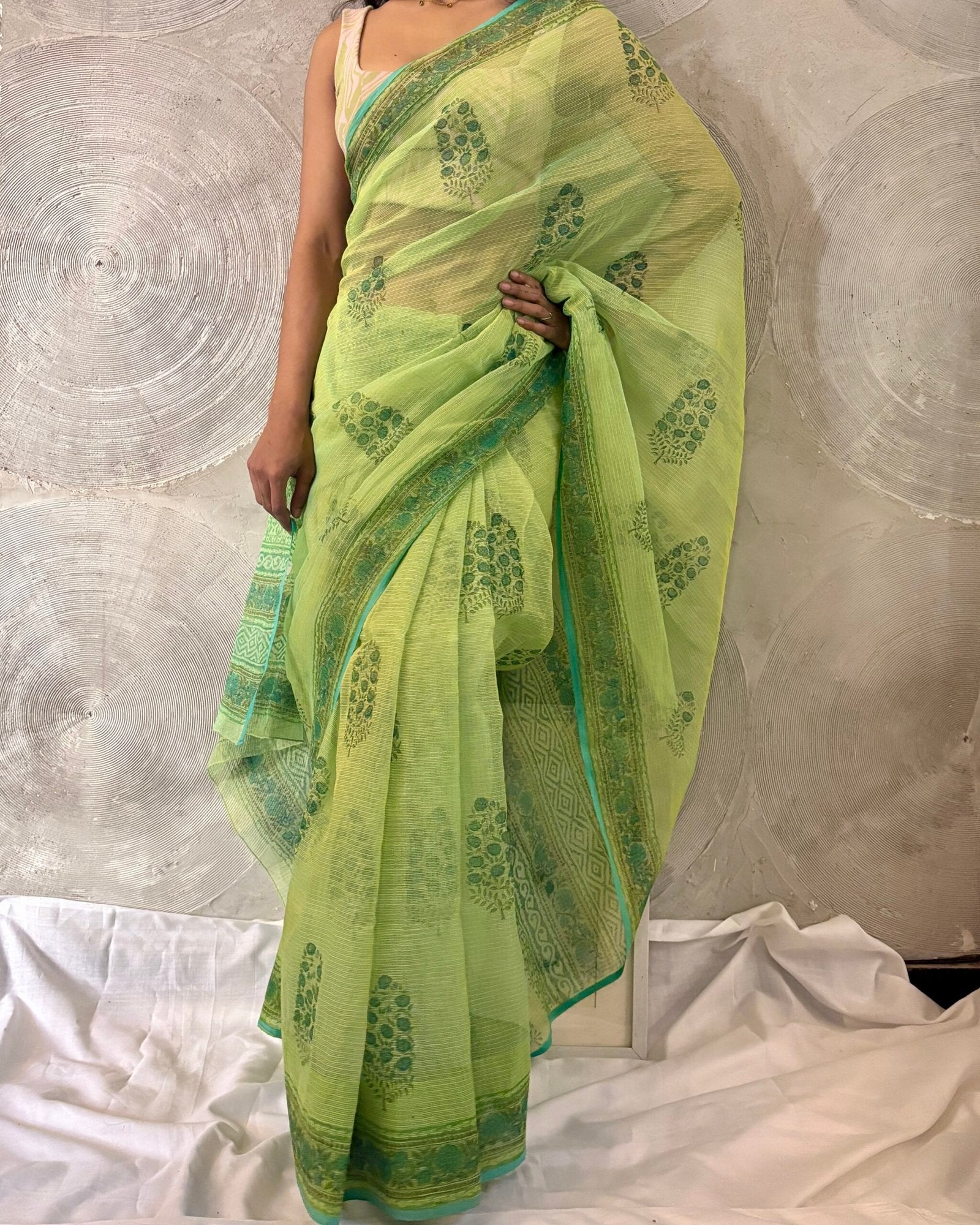 Green Floral Printed Kota Sari