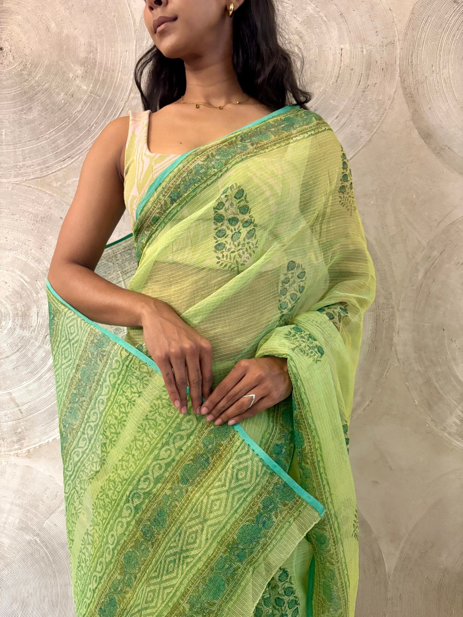 Green Floral Printed Kota Sari