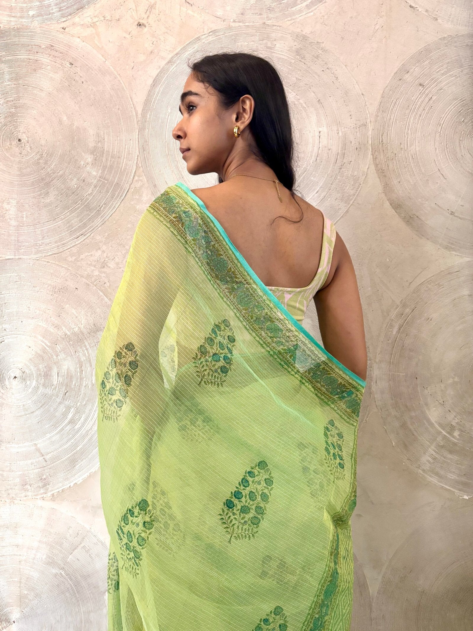 Green Floral Printed Kota Sari