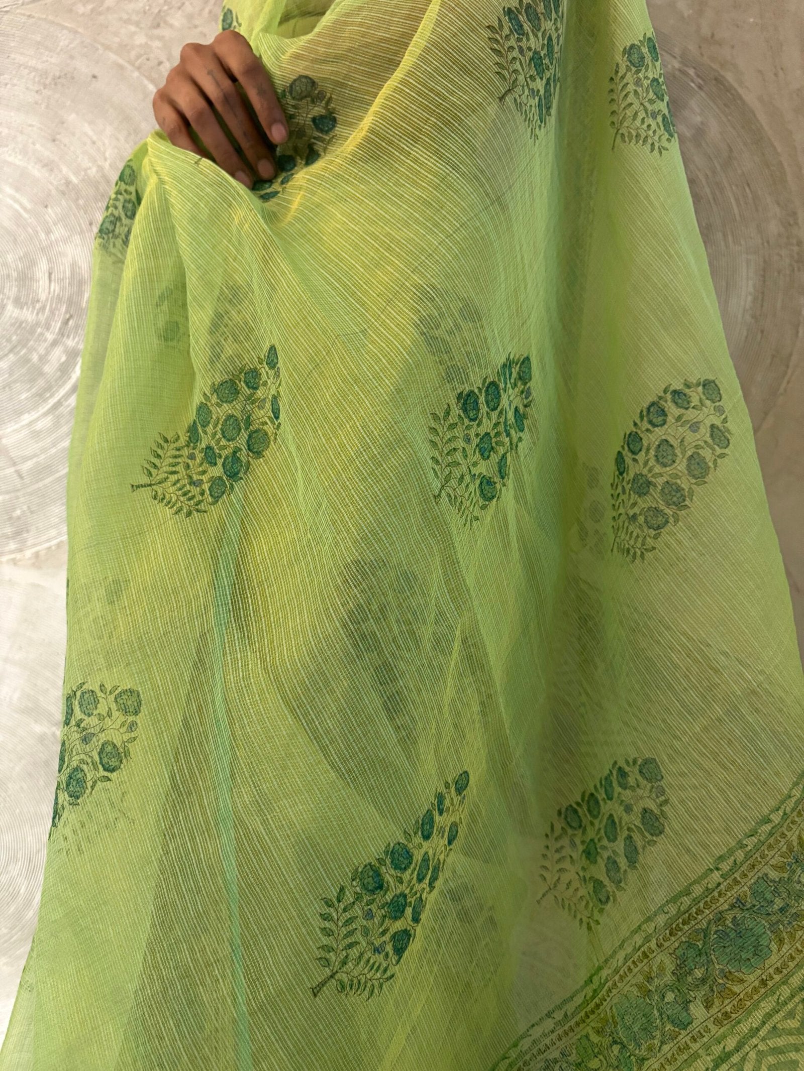 Green Floral Printed Kota Sari