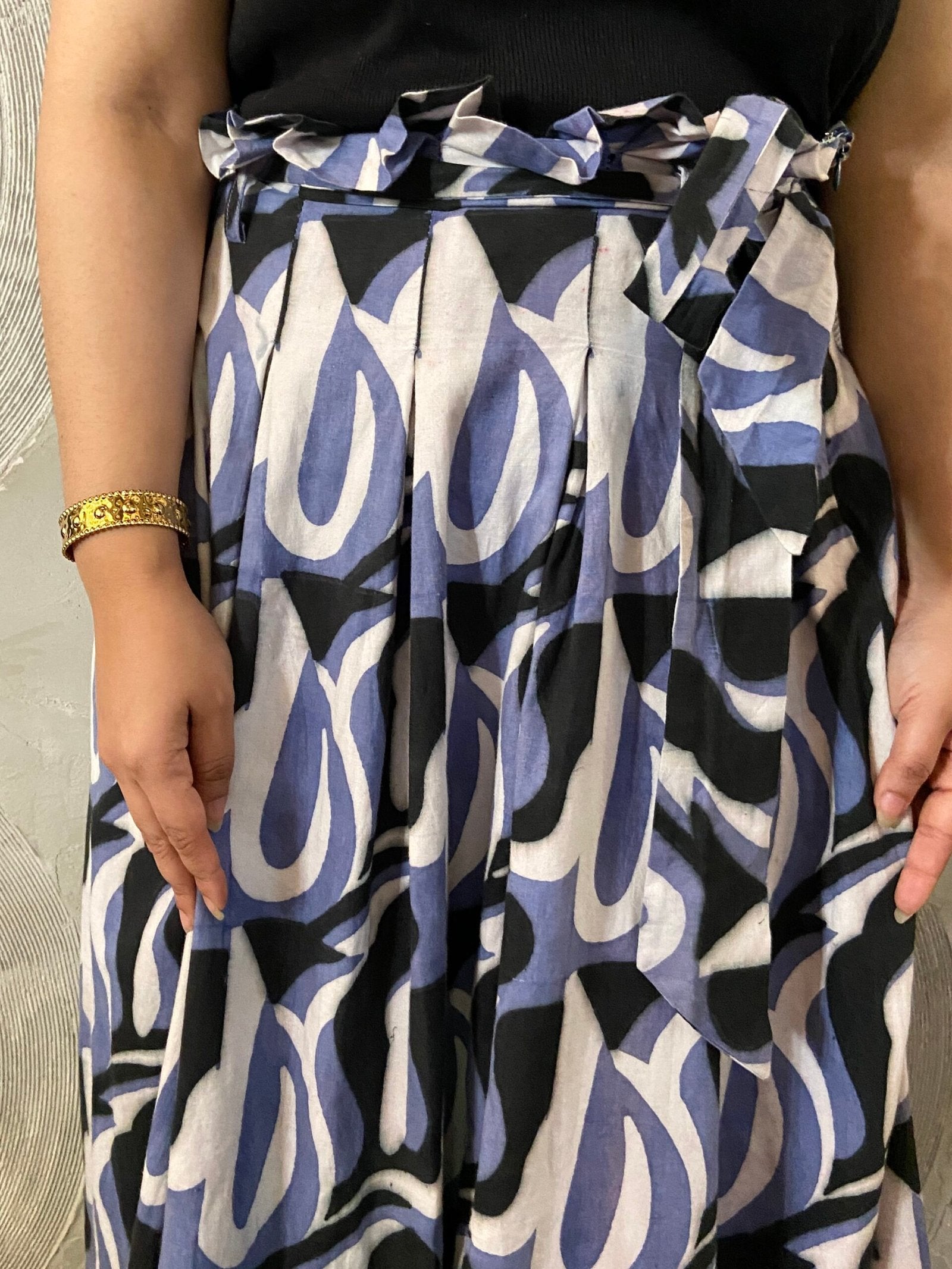 White, Blue and Black Cotton Long Skirt