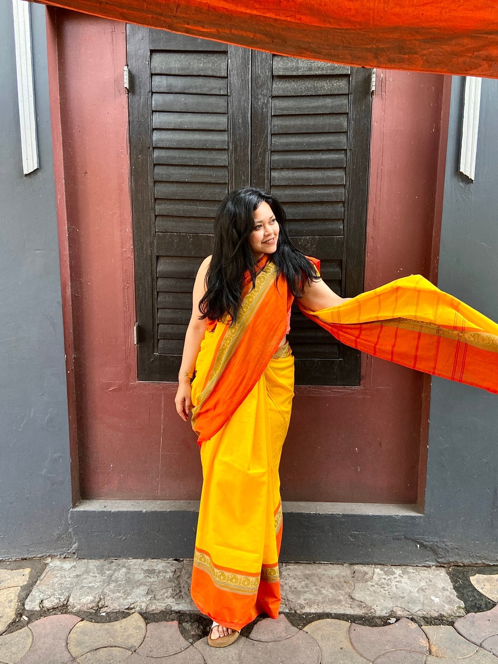 Yellow and Orange Cotton Sari