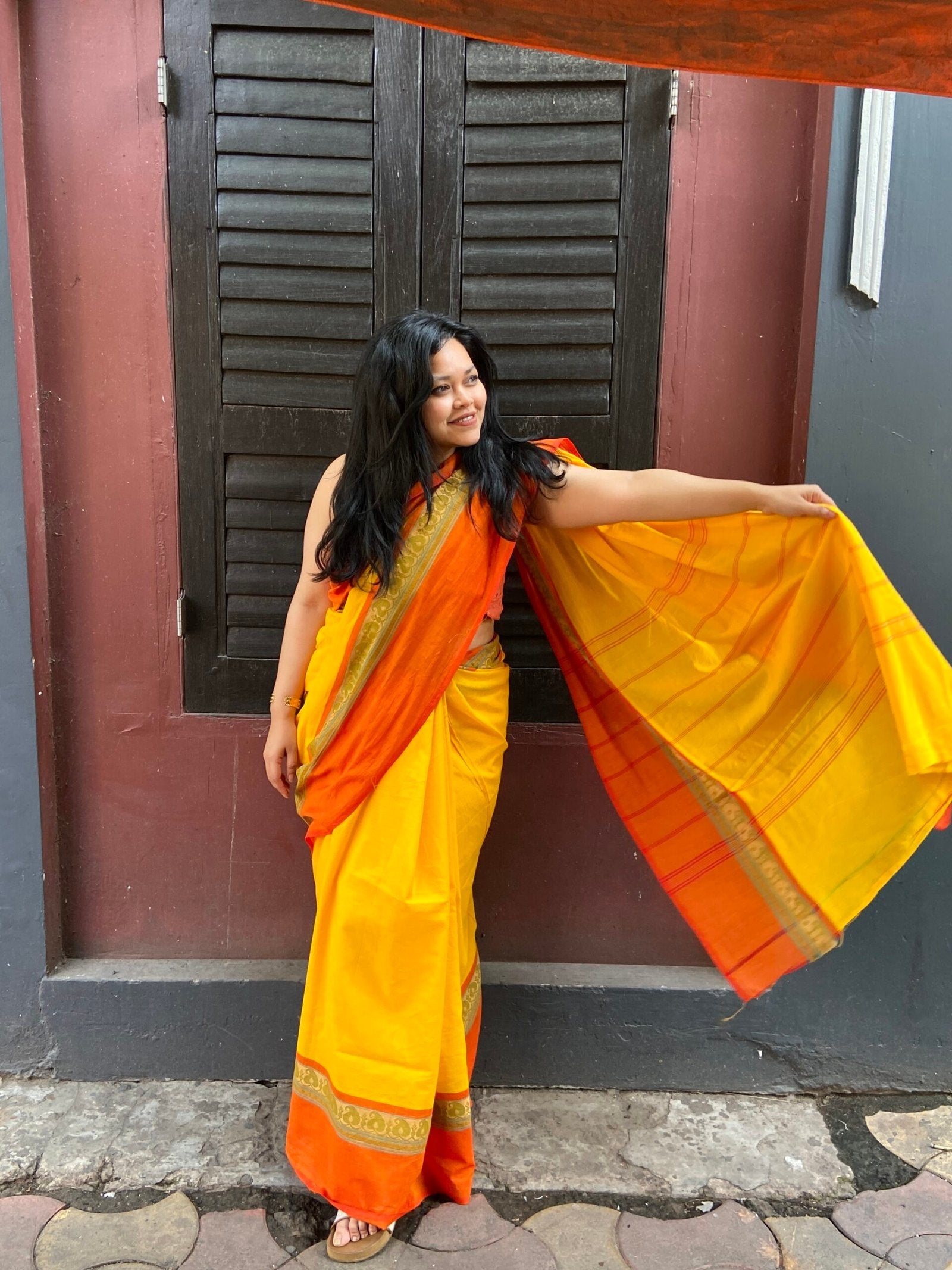 Yellow and Orange Cotton Sari