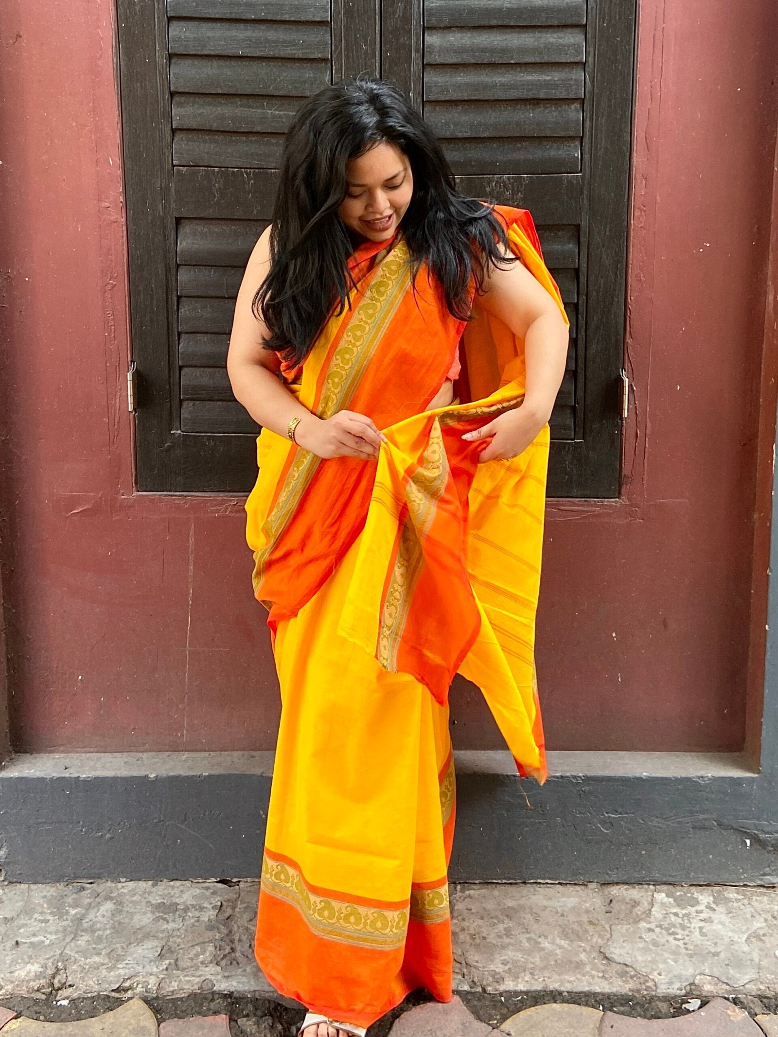 Yellow and Orange Cotton Sari