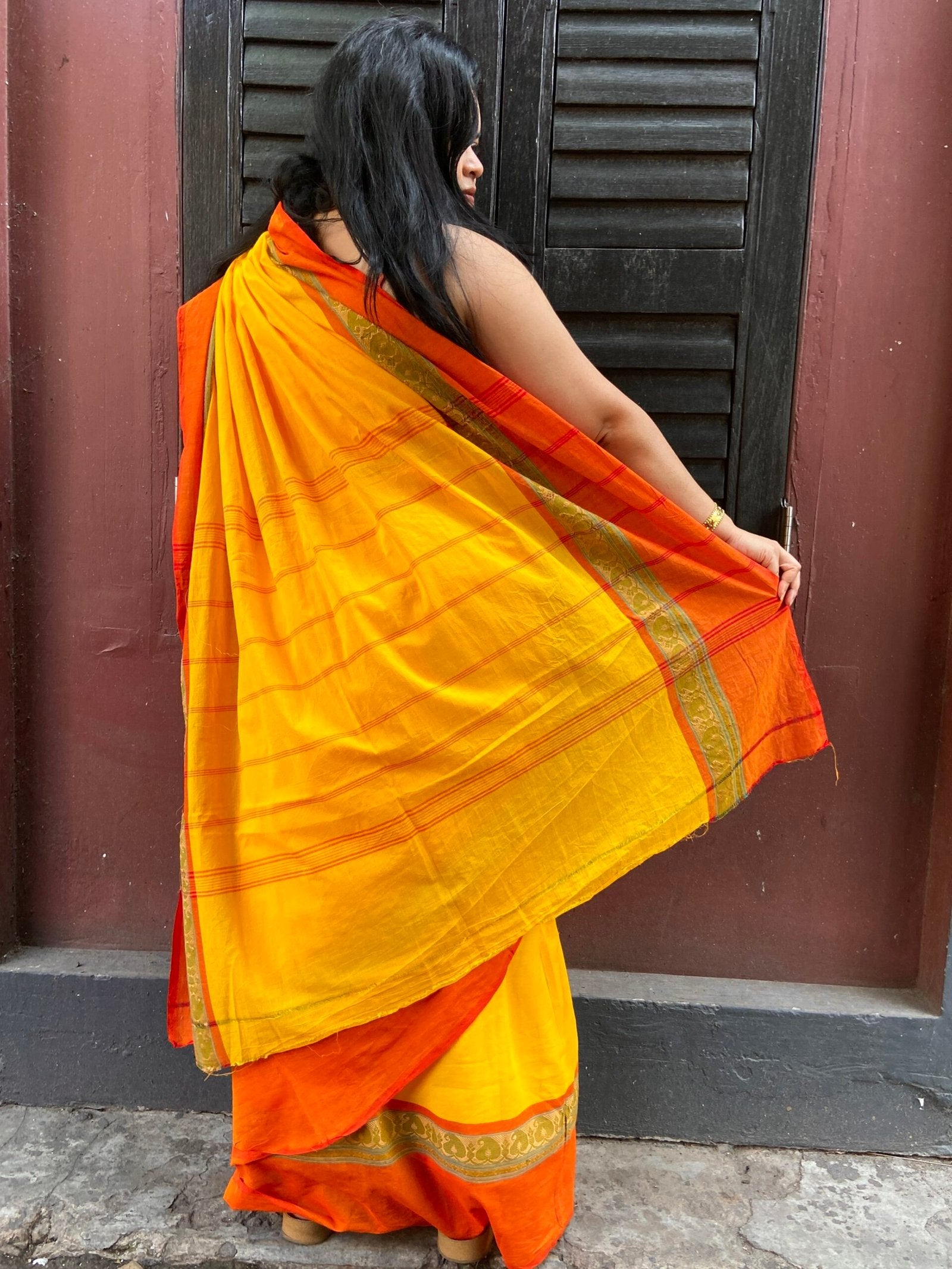 Yellow and Orange Cotton Sari