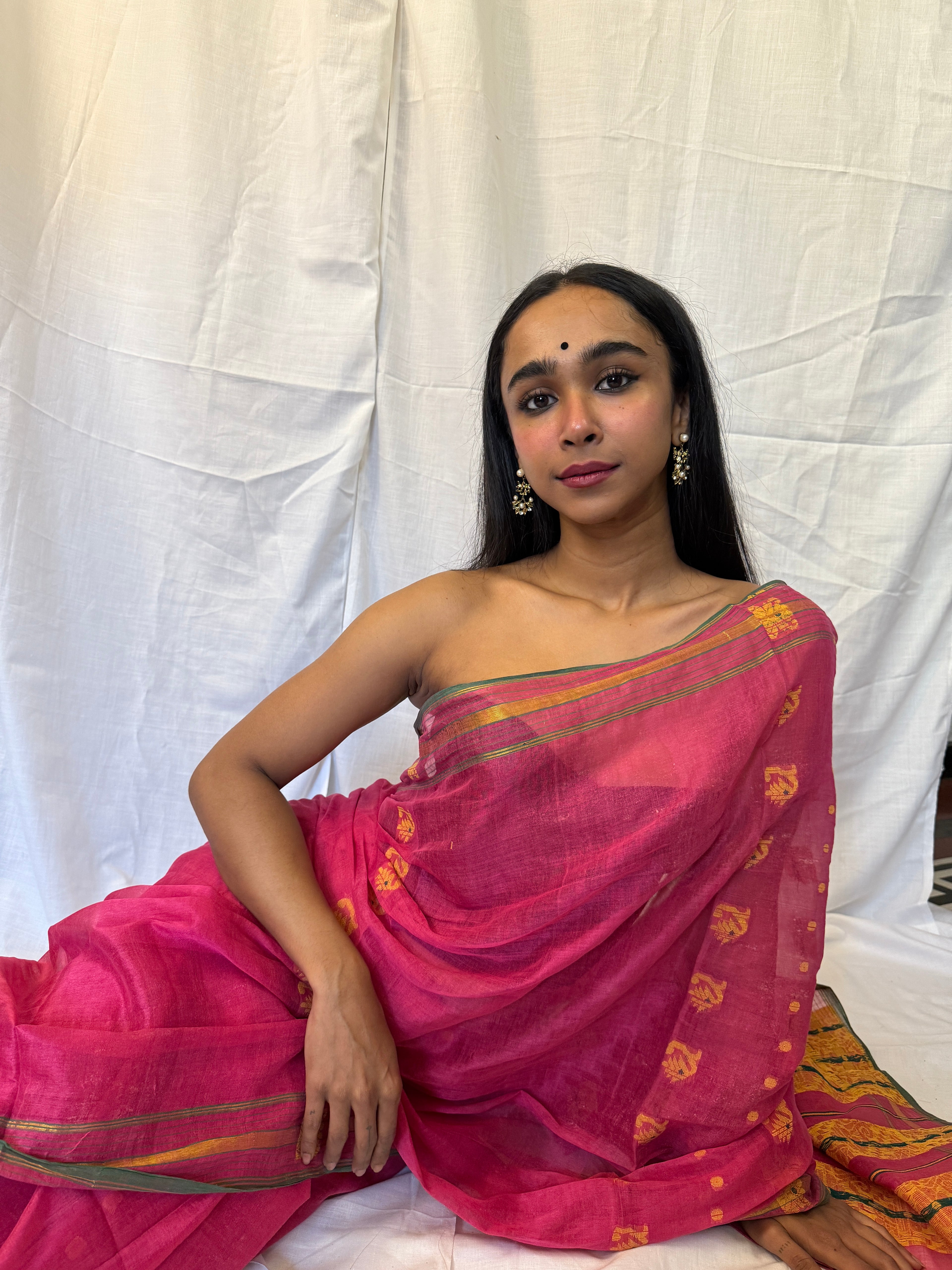 Pink Jamdani Cotton Sari