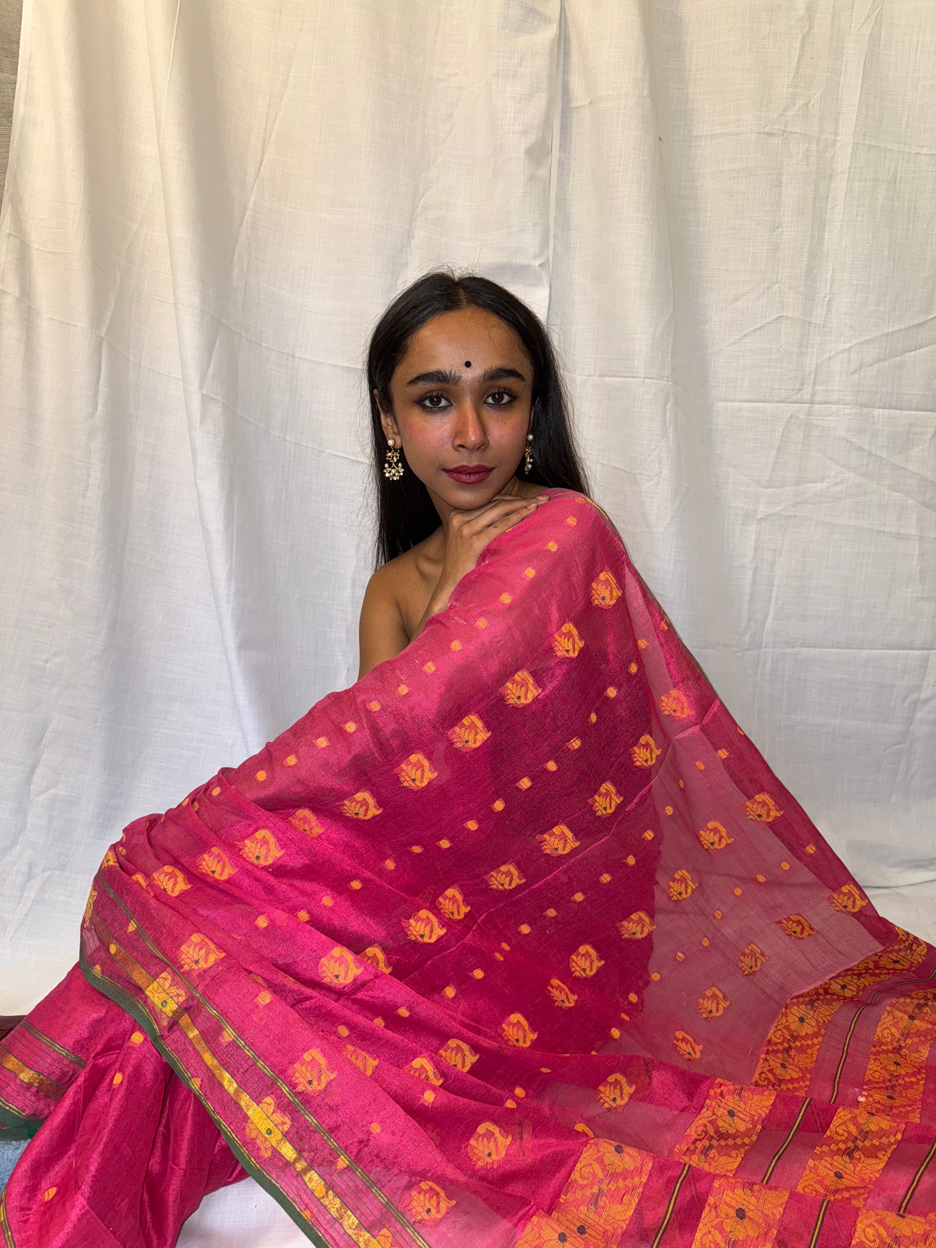 Pink Jamdani Cotton Sari
