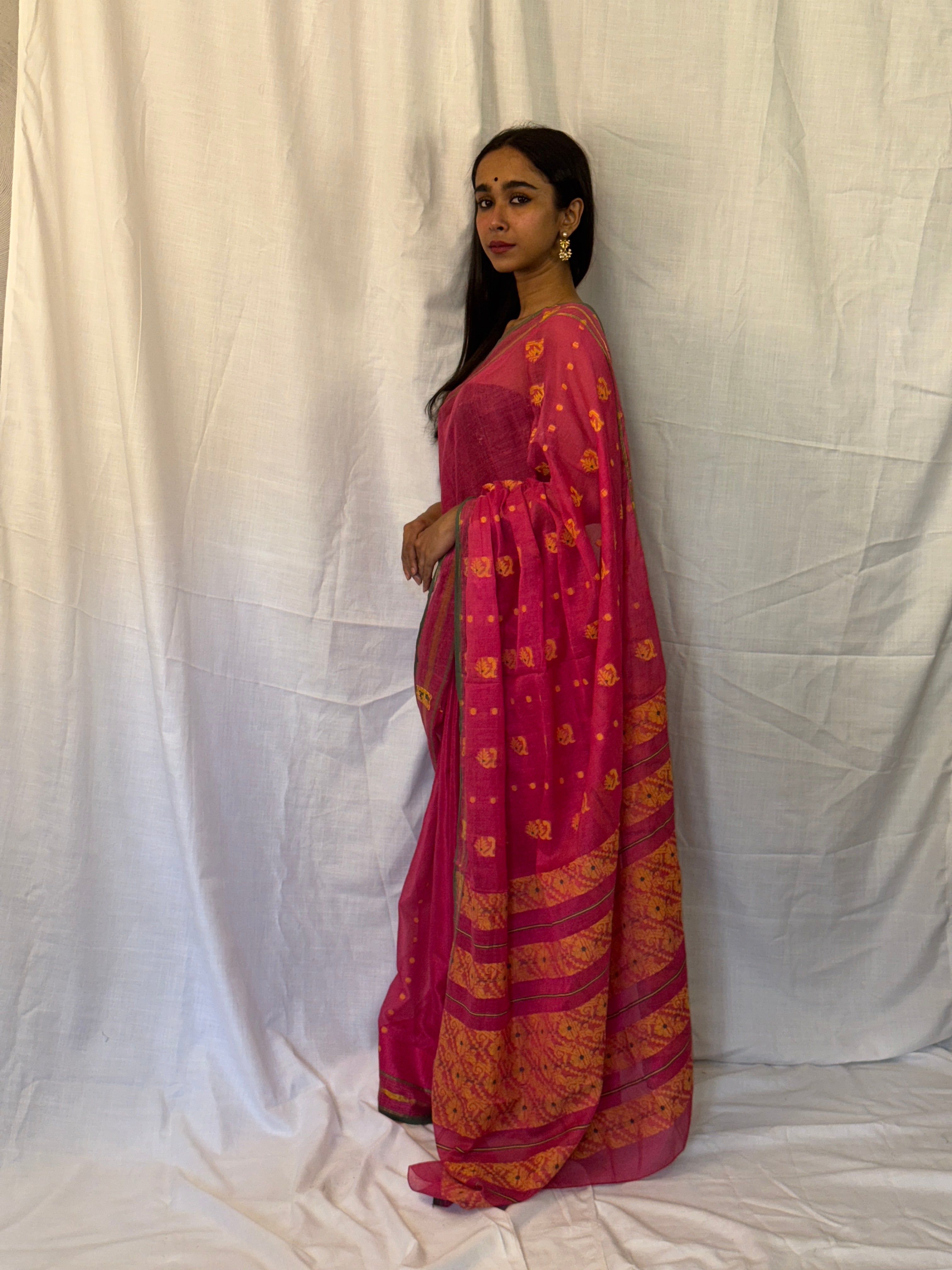Pink Jamdani Cotton Sari