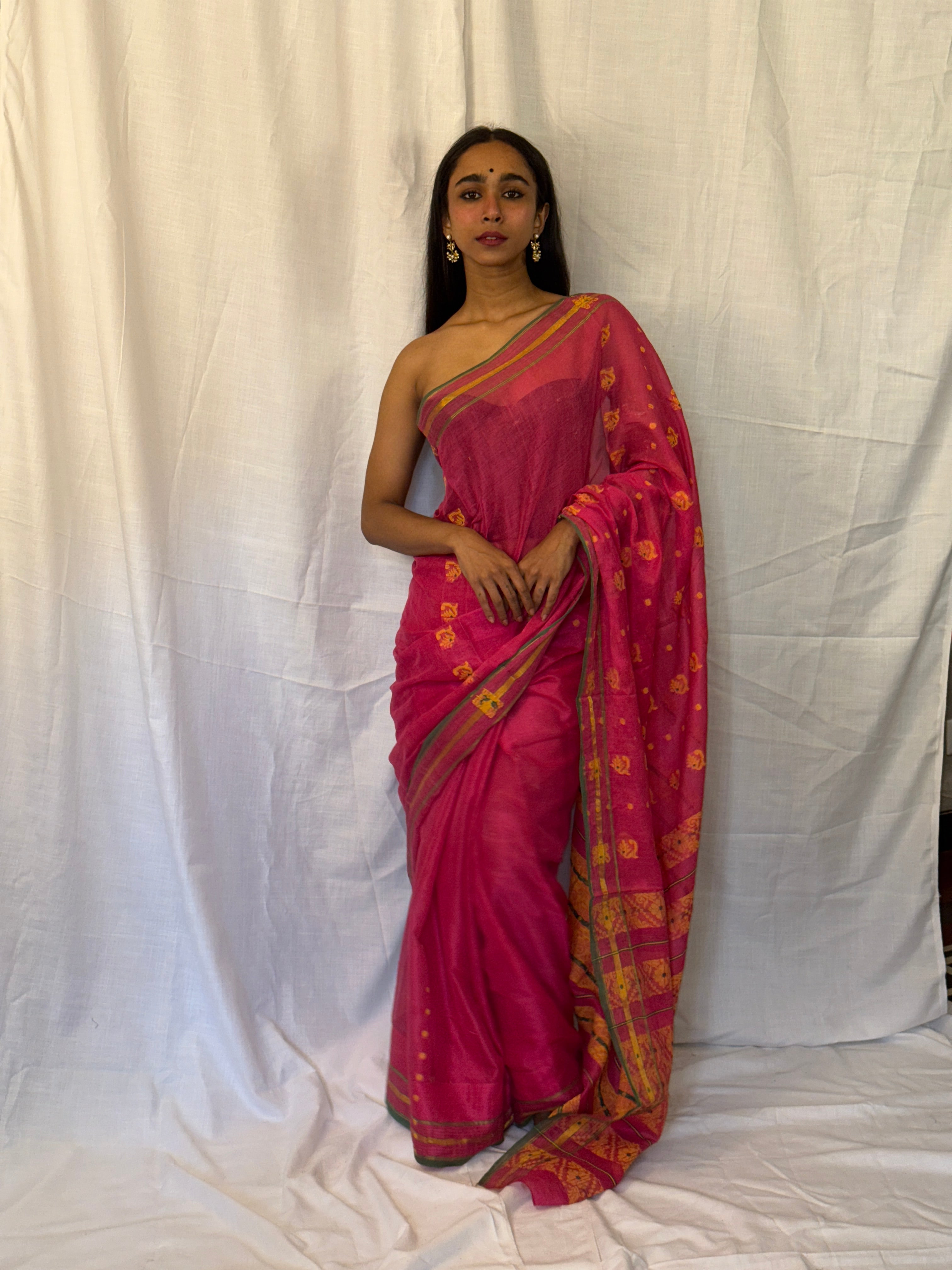 Pink Jamdani Cotton Sari