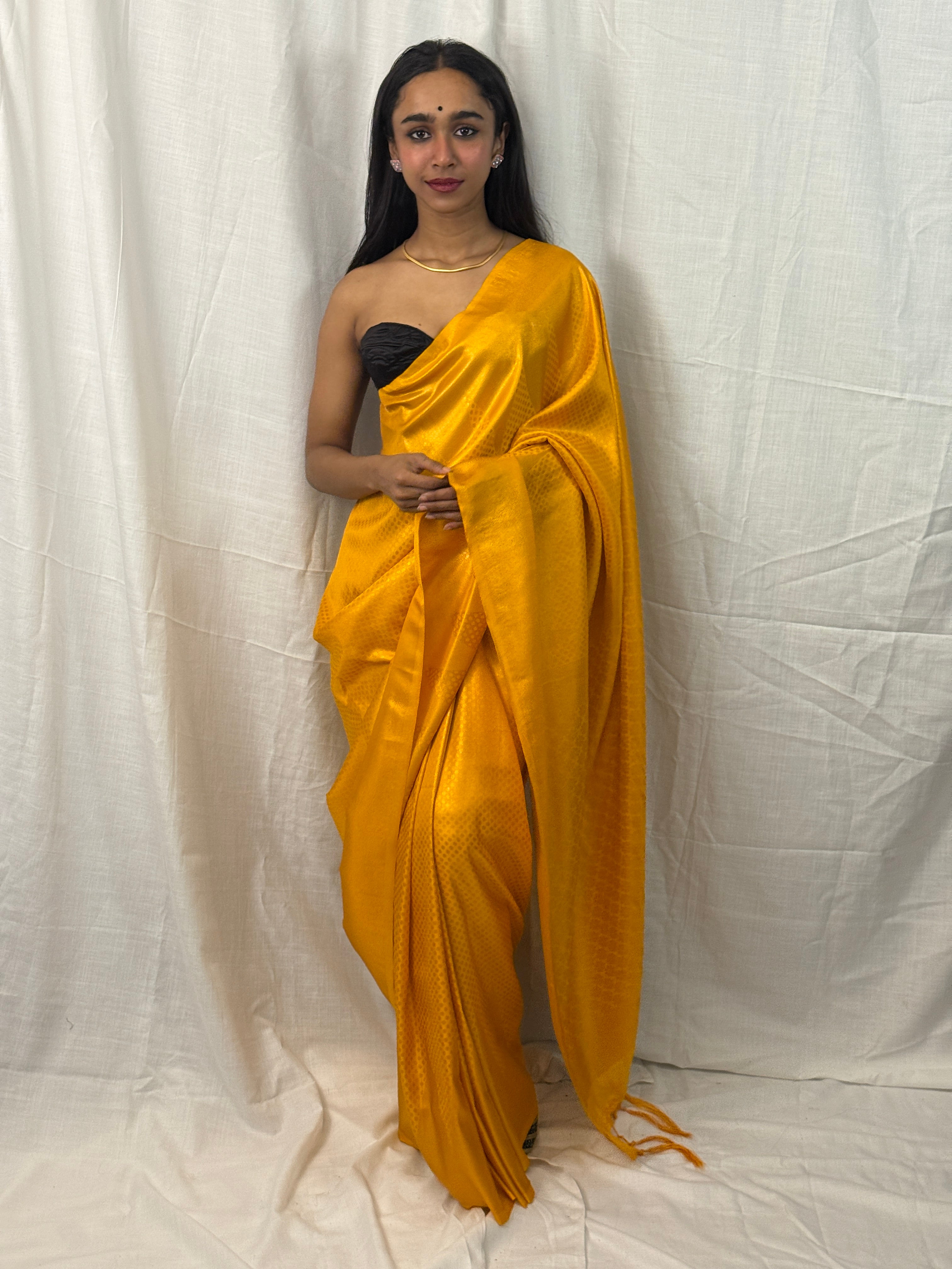 Mustard Silk Self Design Sari
