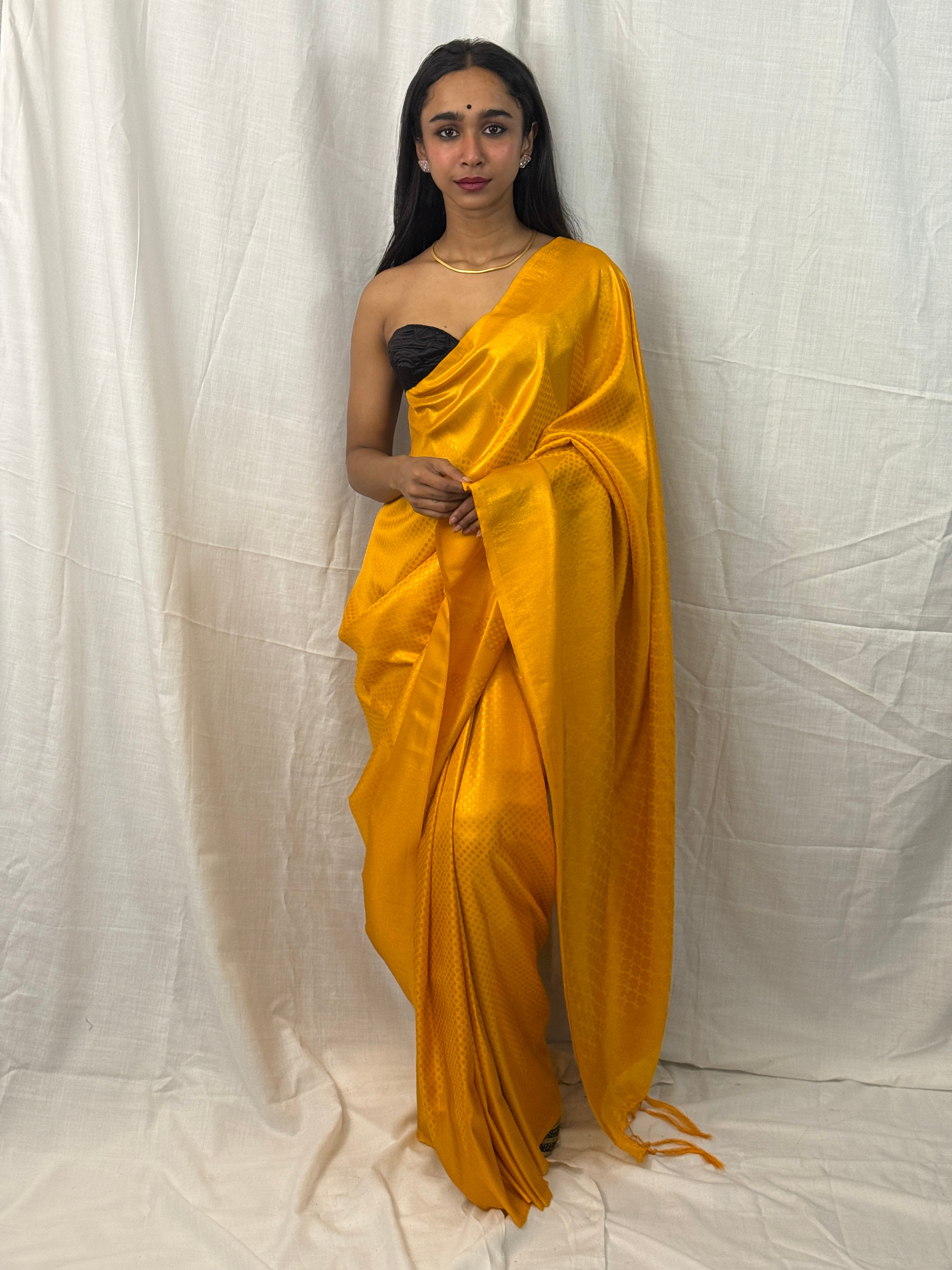 Mustard Silk Self Design Sari