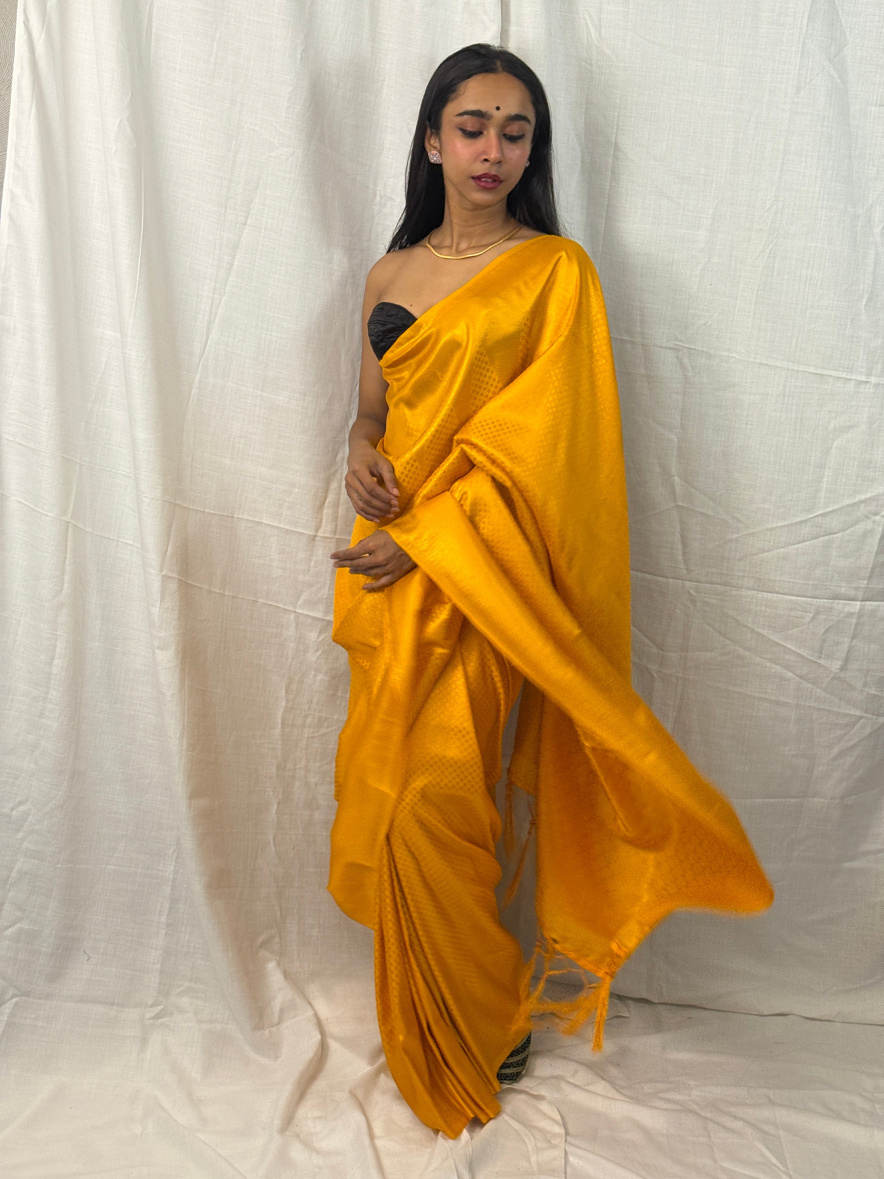 Mustard Silk Self Design Sari