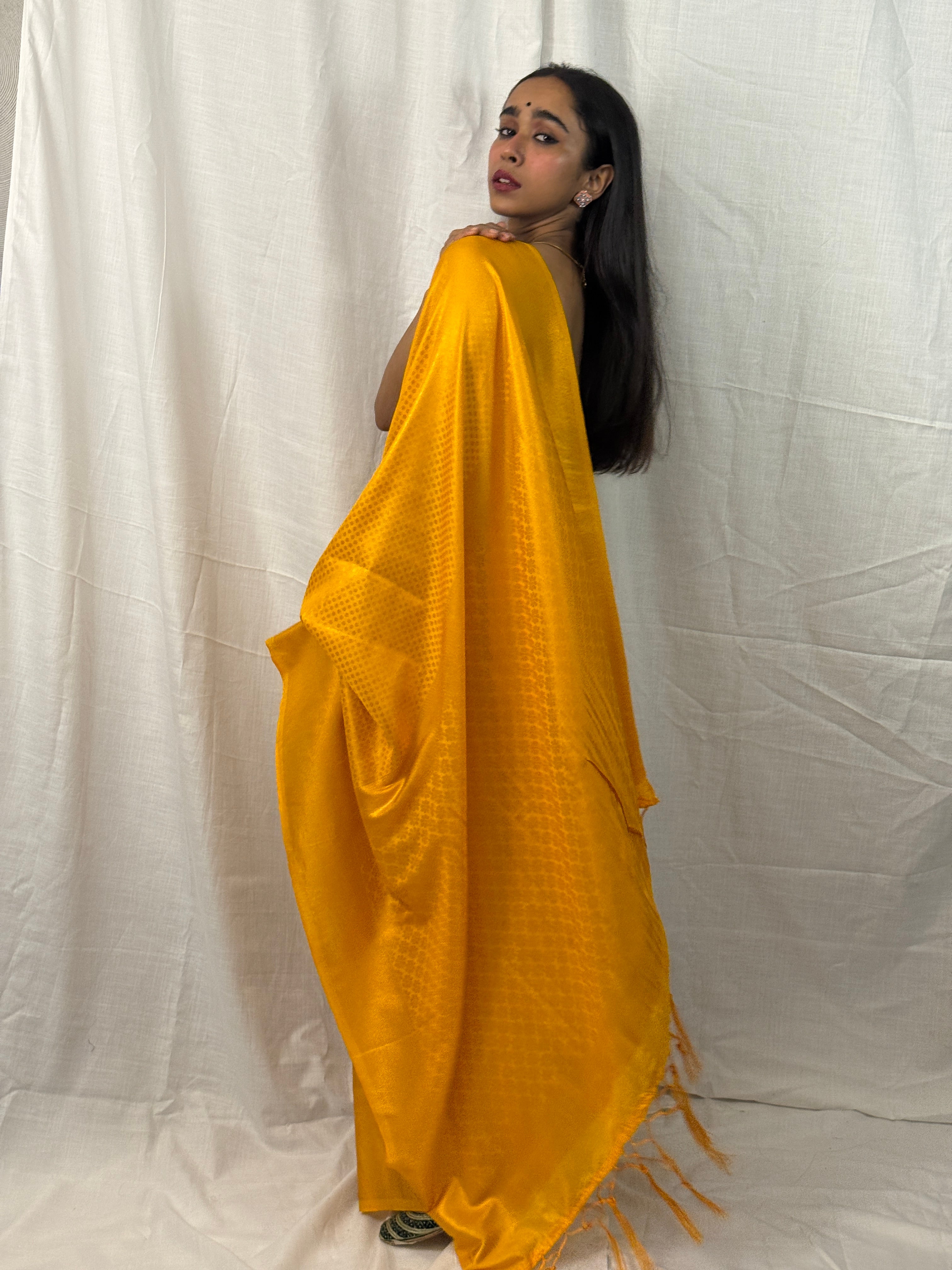 Mustard Silk Self Design Sari