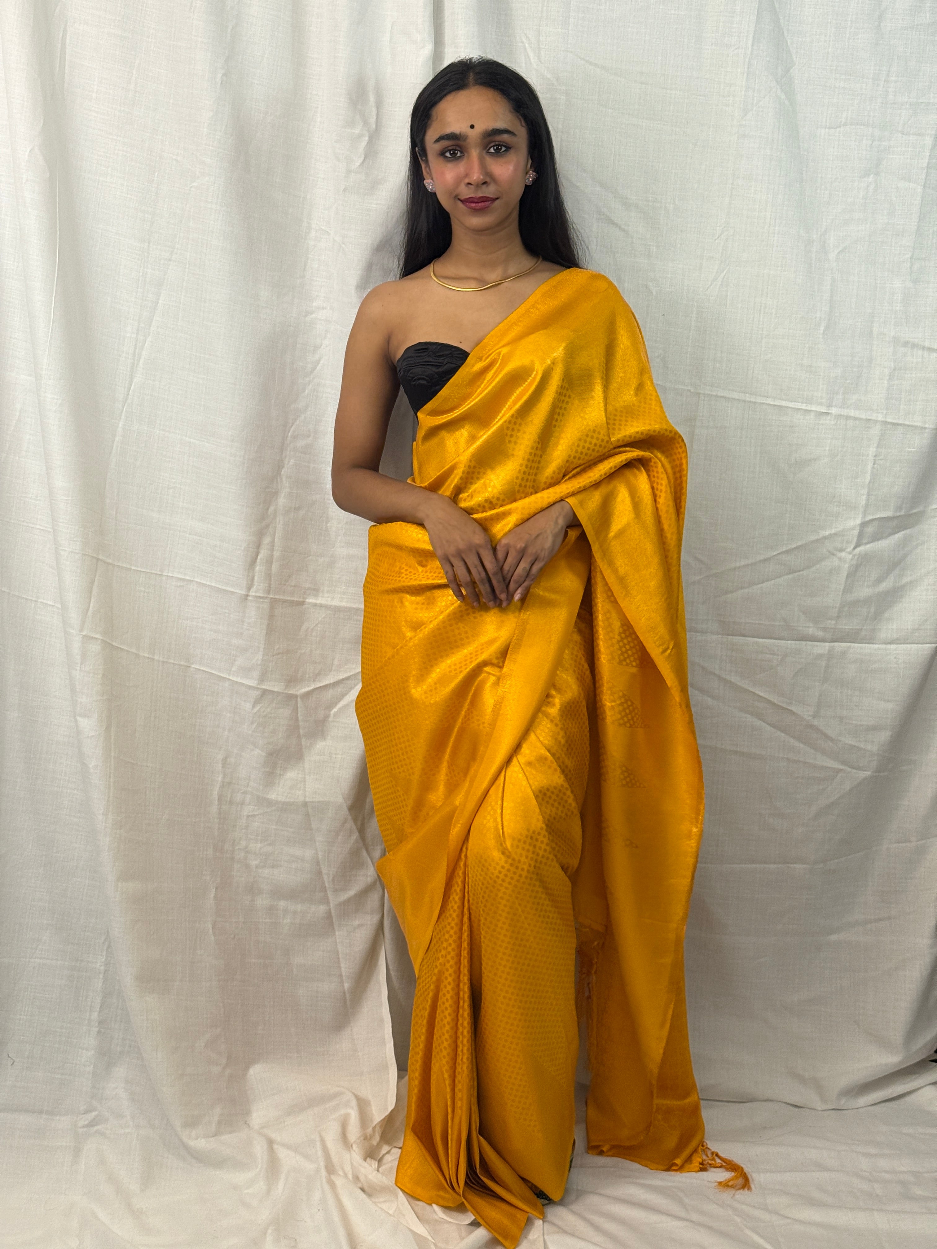 Mustard Silk Self Design Sari
