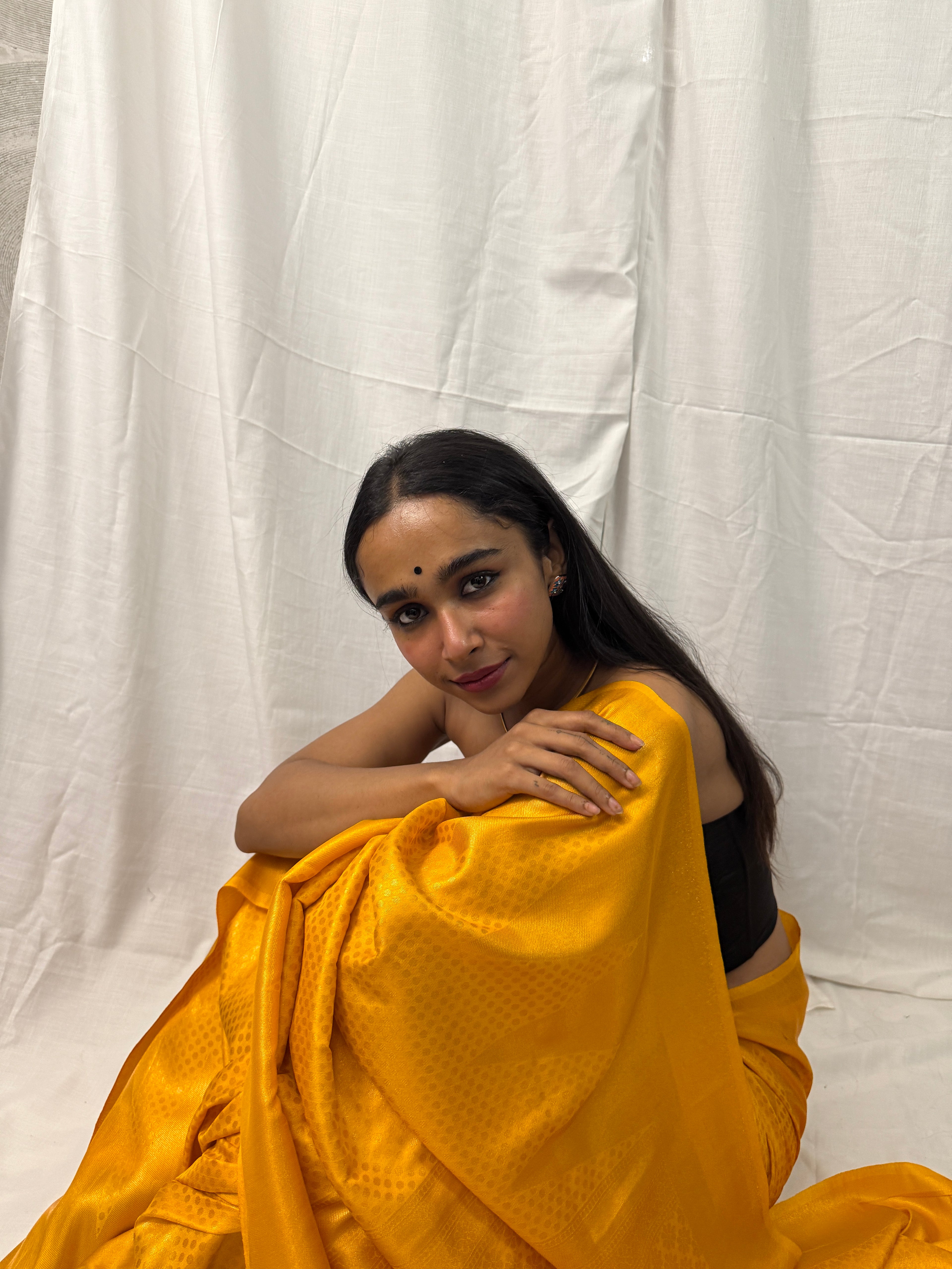 Mustard Silk Self Design Sari