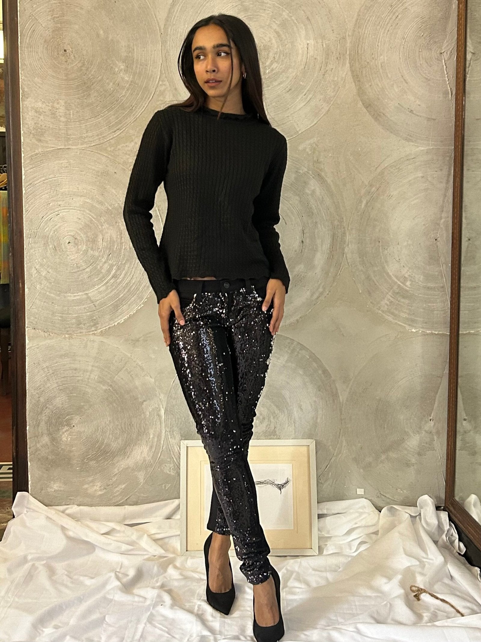 FRANKIE B Black Sequinned Pants