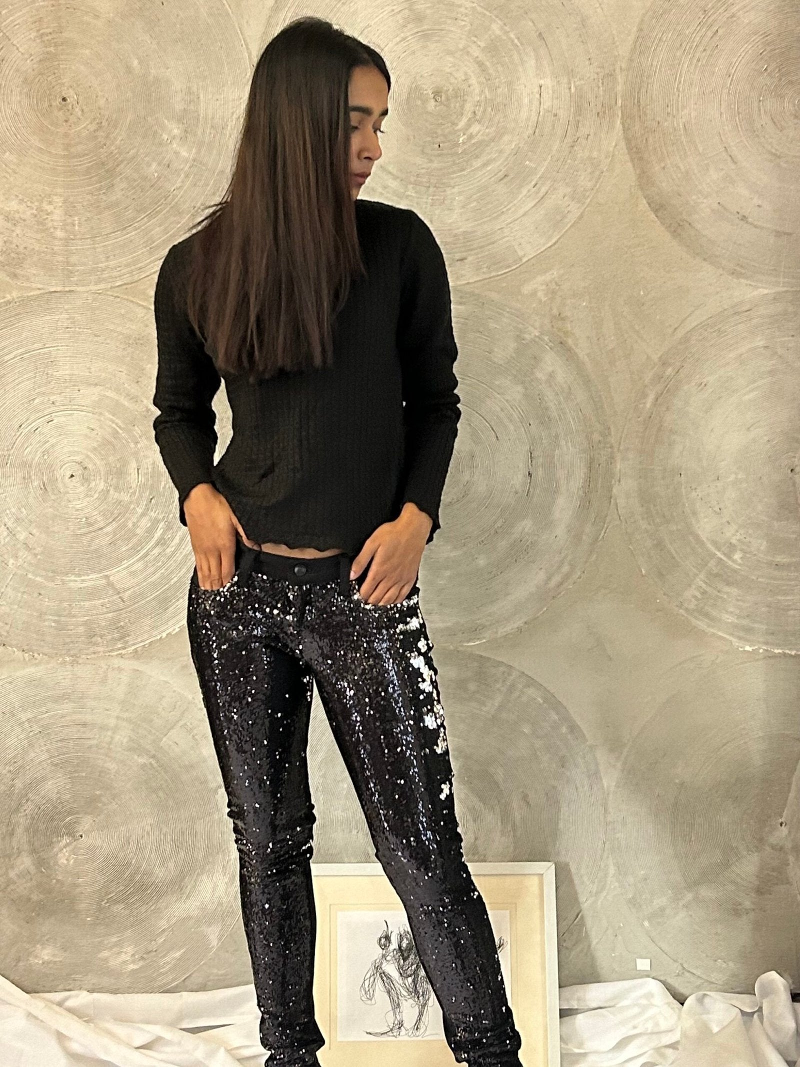 FRANKIE B Black Sequinned Pants