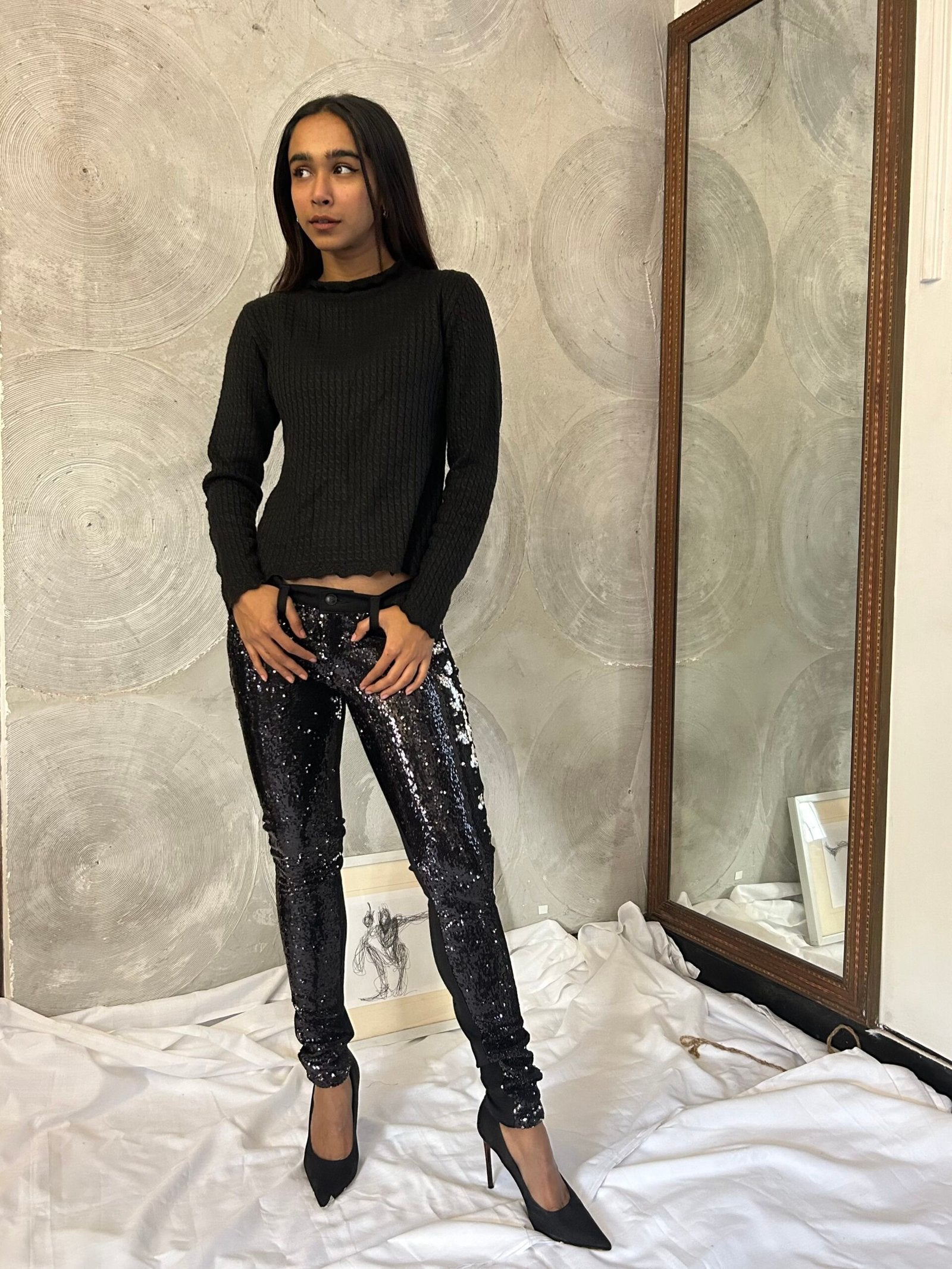 FRANKIE B Black Sequinned Pants
