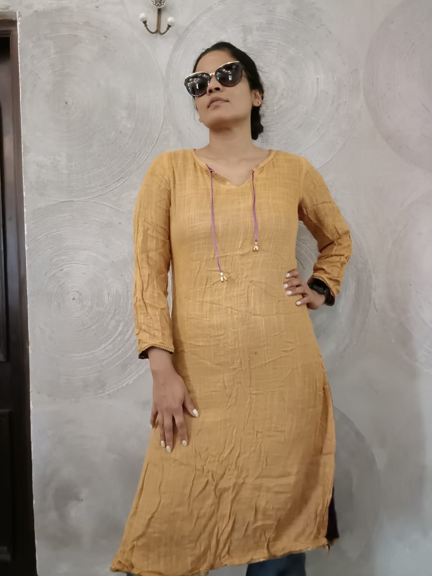 Purple and yellow reversible long kurta