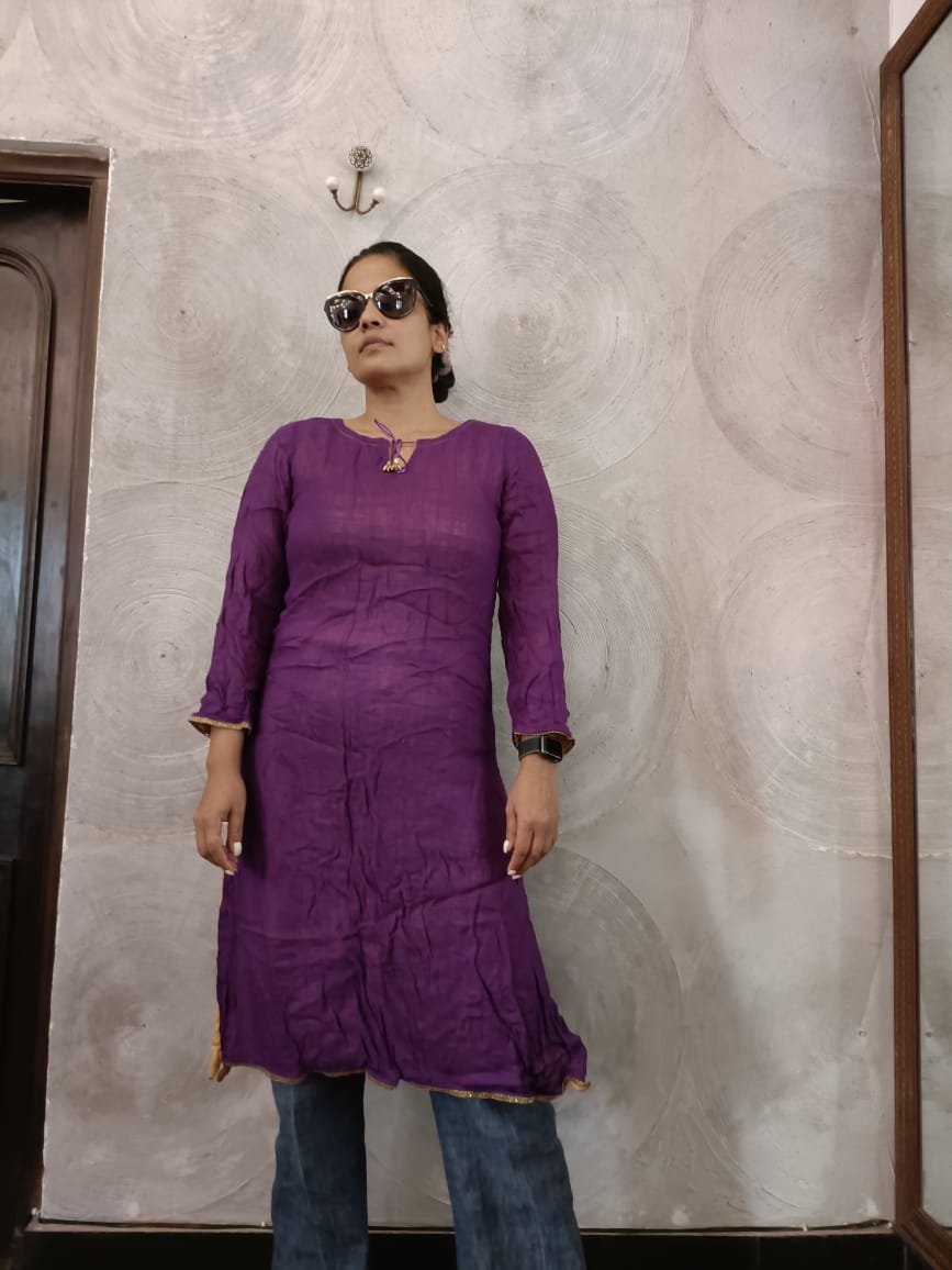Purple and yellow reversible long kurta