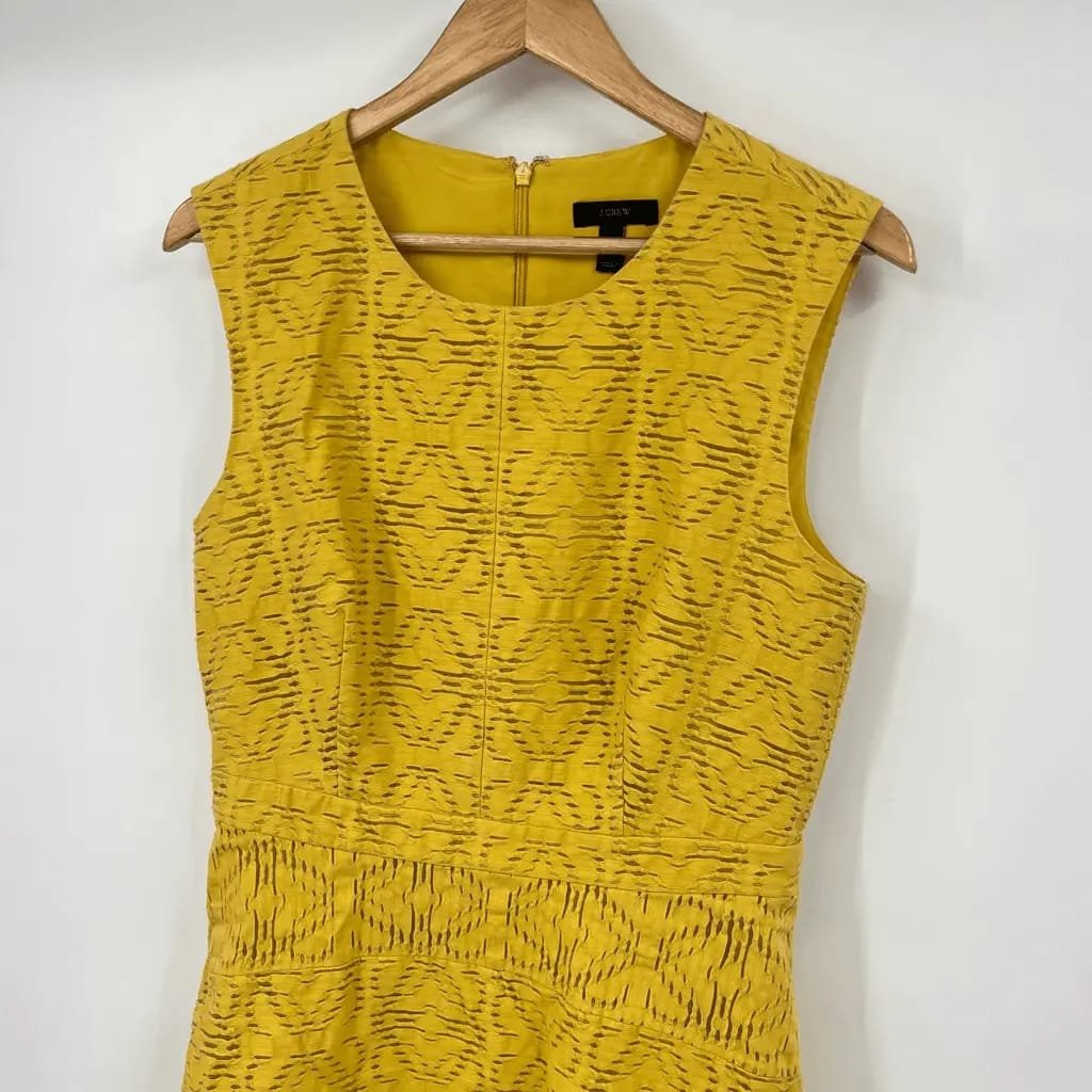J CREW Yellow Sleeveless Eyelet Jacquard Fit Dress