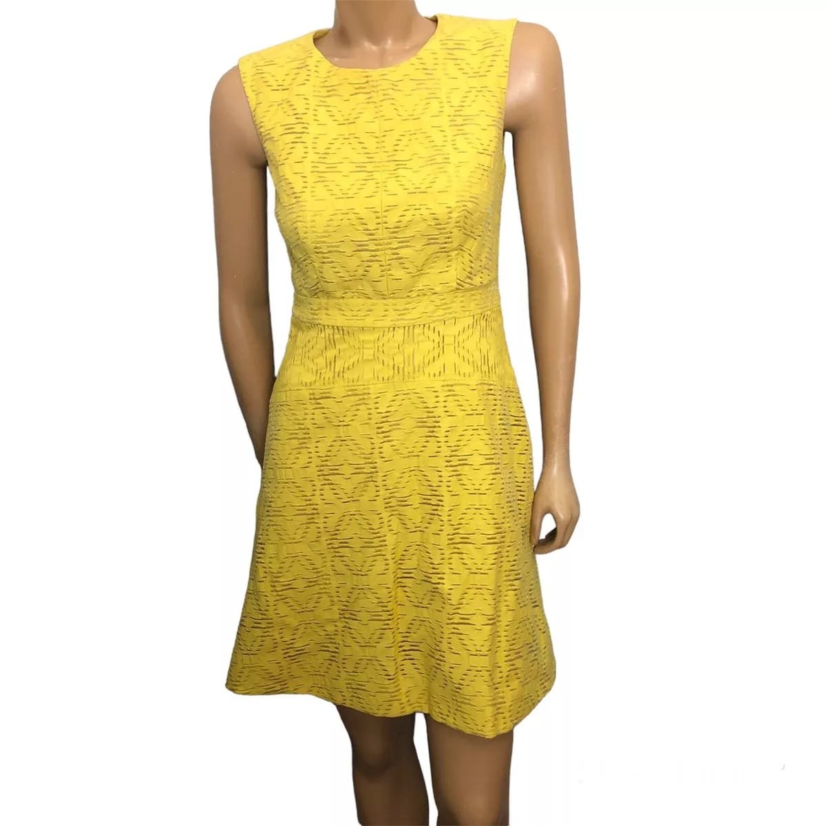 J CREW Yellow Sleeveless Eyelet Jacquard Fit Dress