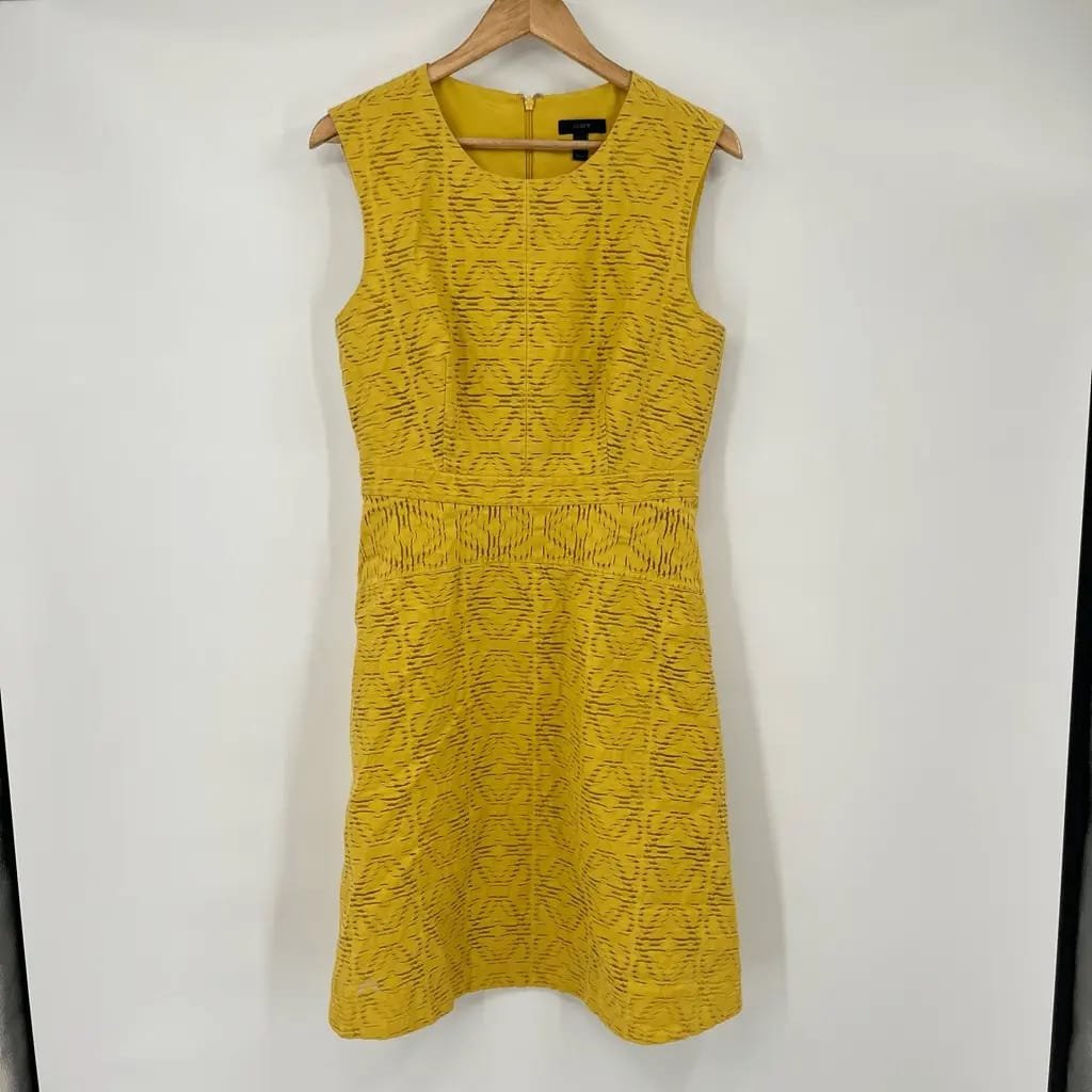 J CREW Yellow Sleeveless Eyelet Jacquard Fit Dress