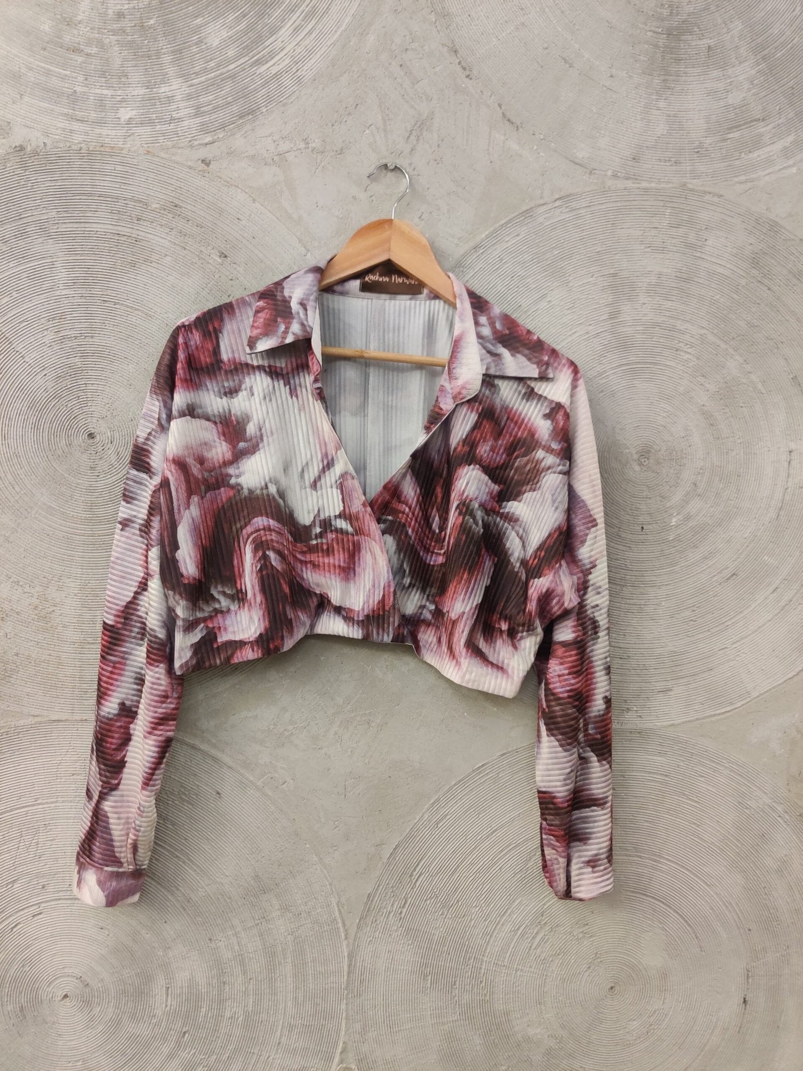 RACHNA NARWANI- White and Pink Flower Print Crop Shirt
