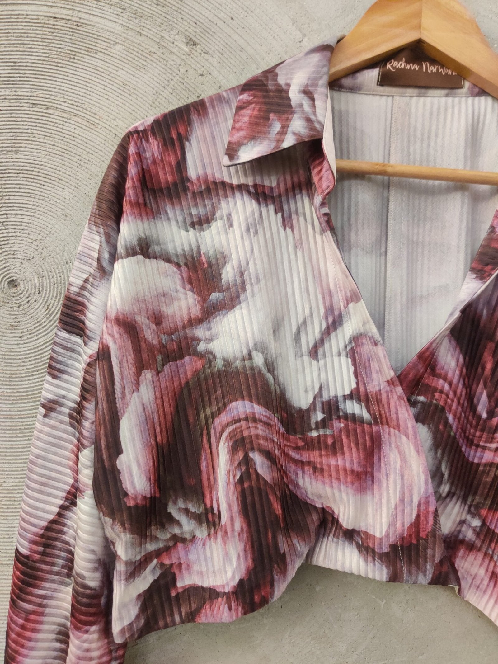 RACHNA NARWANI- White and Pink Flower Print Crop Shirt
