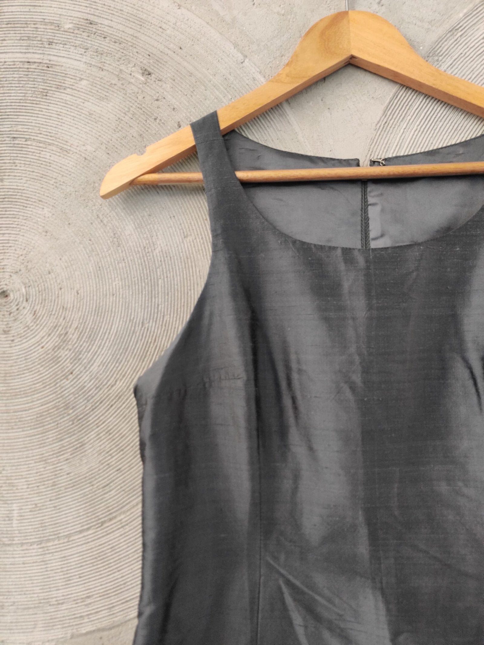 Dark Grey Raw Silk Sleeveless Dress