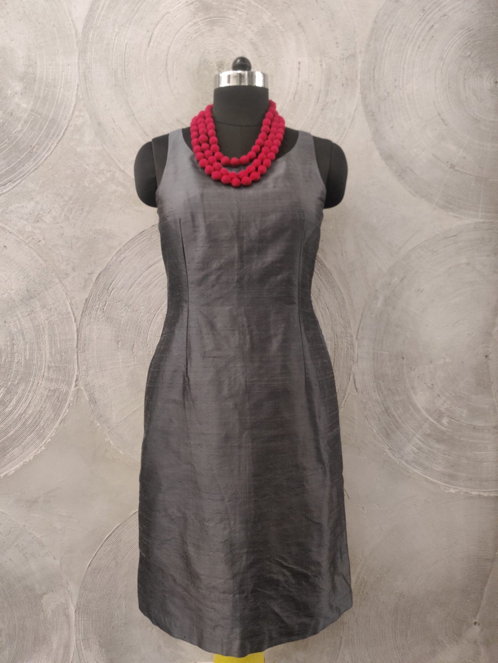 Dark Grey Raw Silk Sleeveless Dress