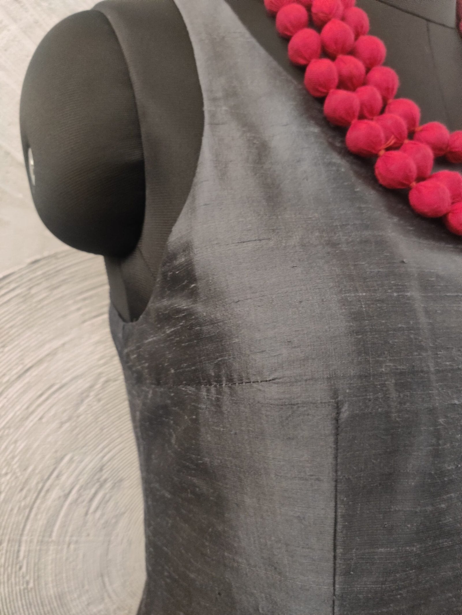 Dark Grey Raw Silk Sleeveless Dress