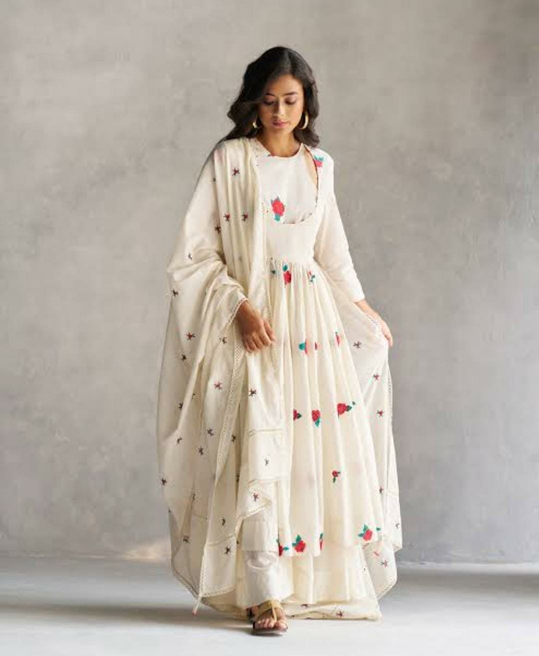 NICOBAR- Ivory Fit & Flare Angrakha Dress