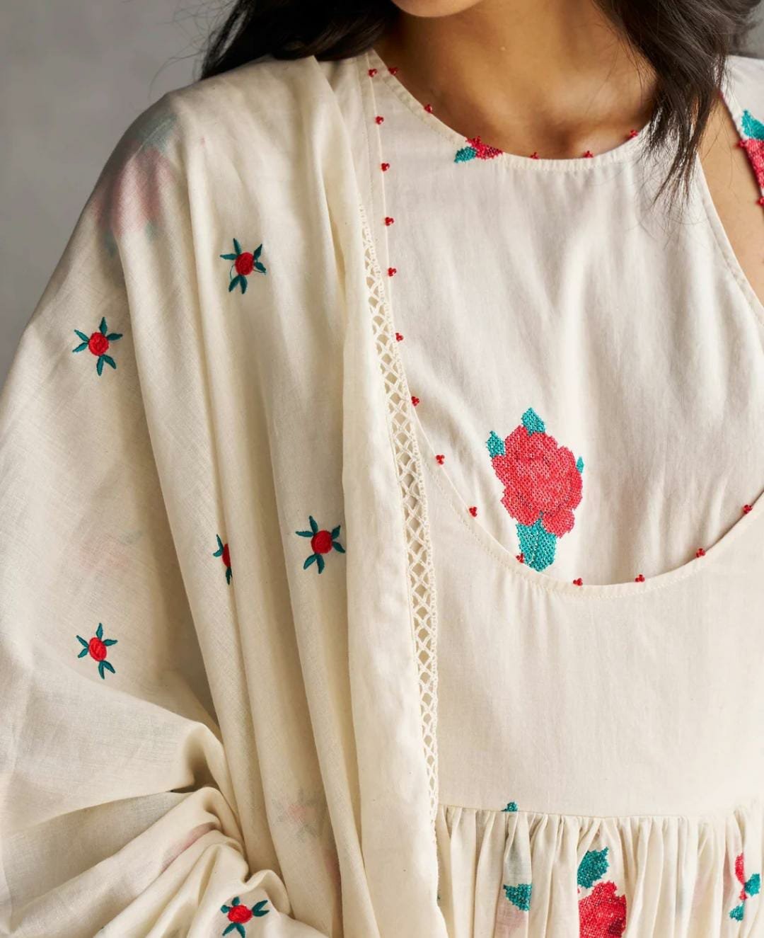 NICOBAR- Ivory Fit & Flare Angrakha Dress